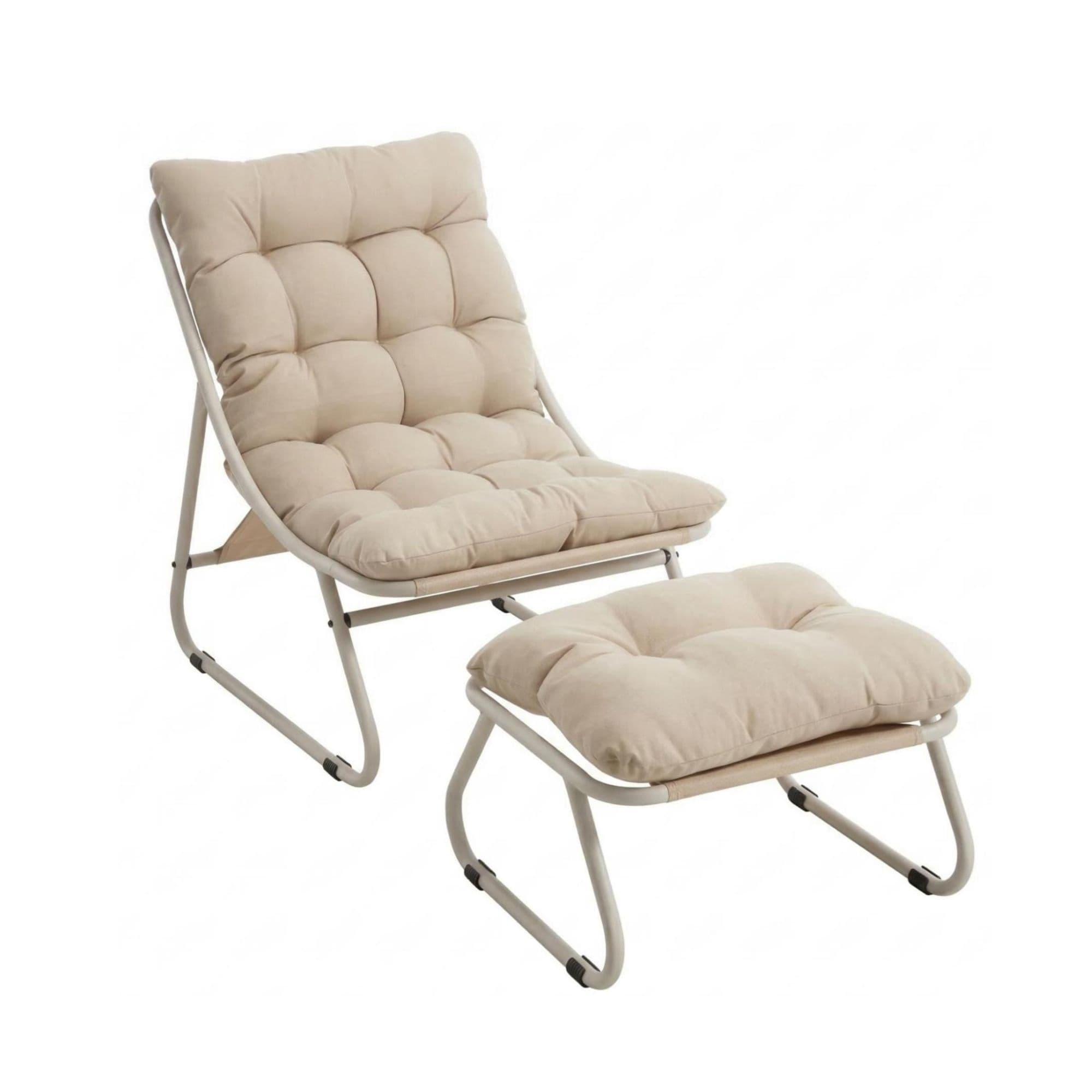 Fauteuil lounge d'extérieur avec pouf, coussin rembourré, tissu sling, structure en acier, Beige Aosom FR