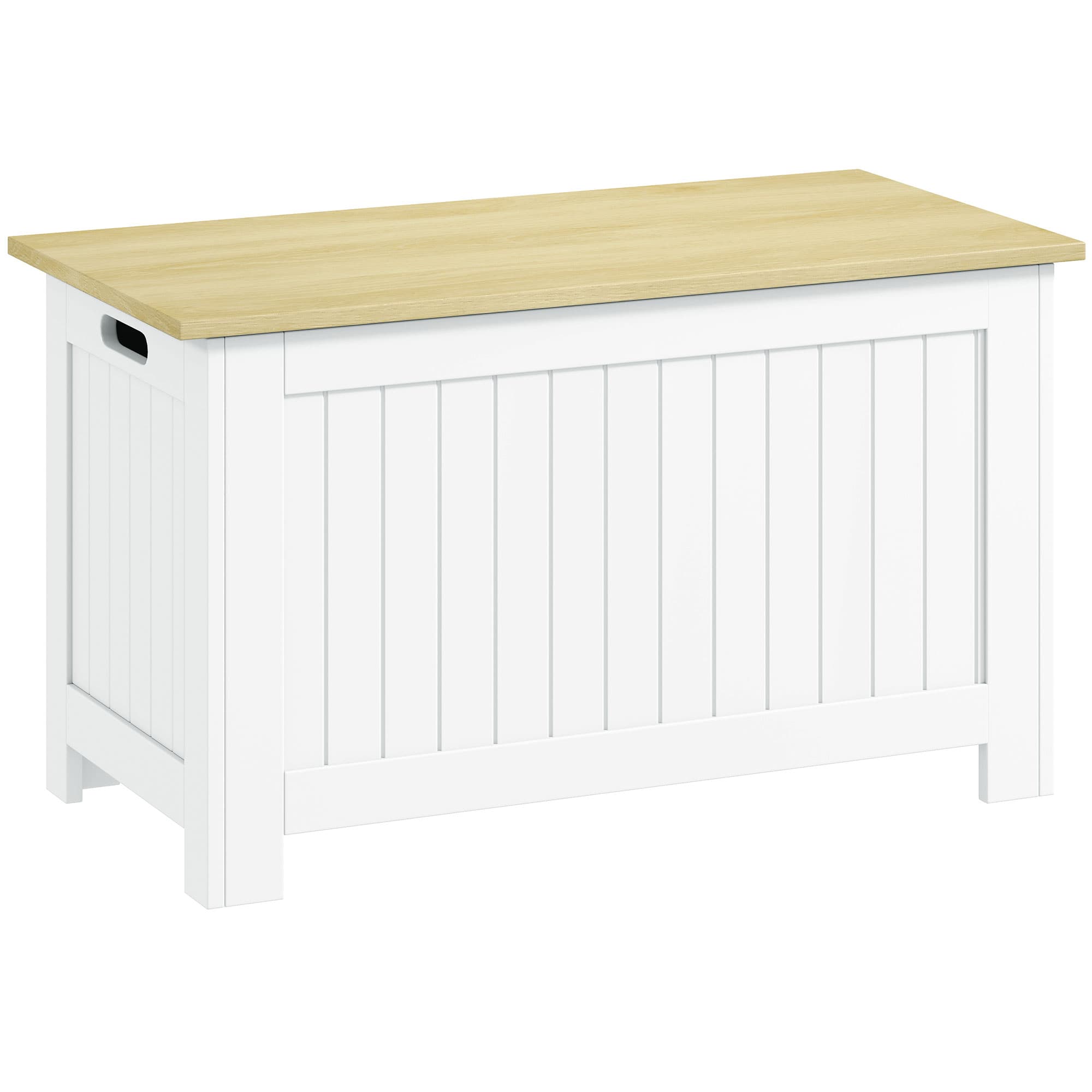 HOMCOM Coffre de rangement 90 L avec couvercle Coffre polyvalent avec charnière de sécurité 80,5x40x46,4 cm Naturel et Blanc