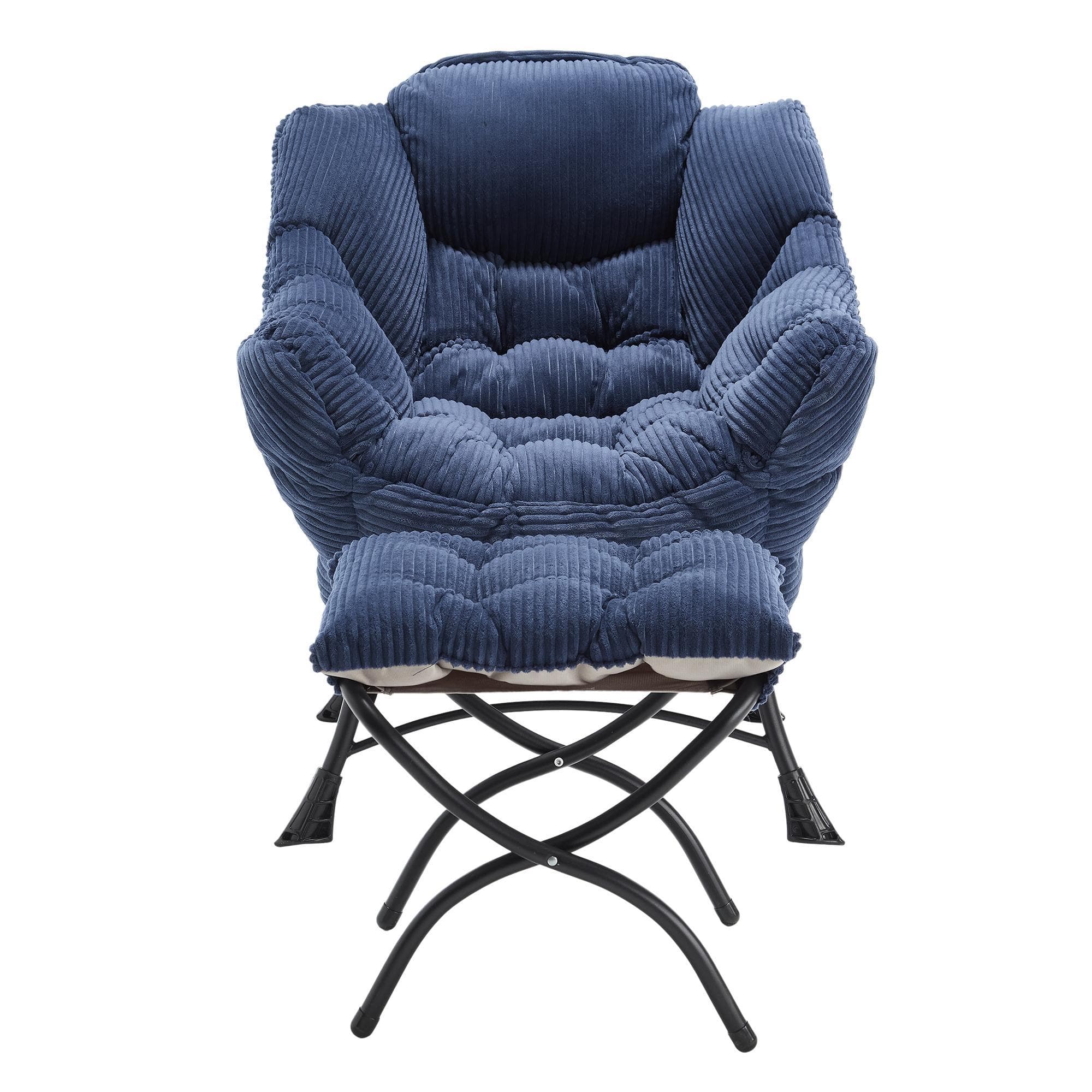 Fauteuil lounge avec pouf, accoudoirs et une poche latérale, revêtement en flanelle, 69,9x64,0x95,0 cm, Bleu marine Aosom FR