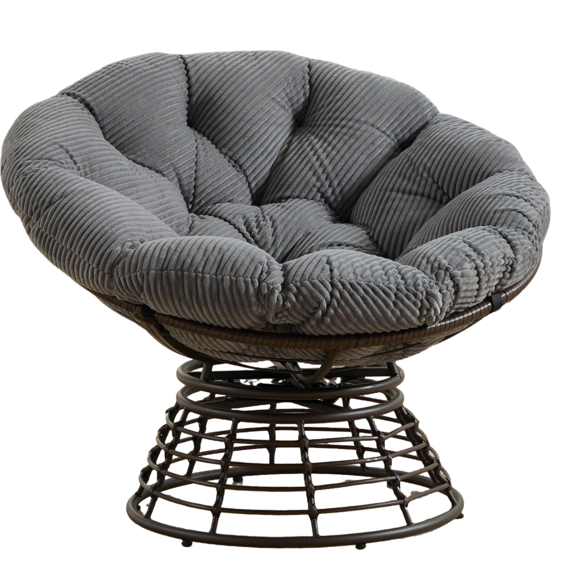 Fauteuil Papasan, pivotant à 360°, coussin épais(velours côtelé), cadre en acier, 92x92x67 cm, Gris Aosom FR