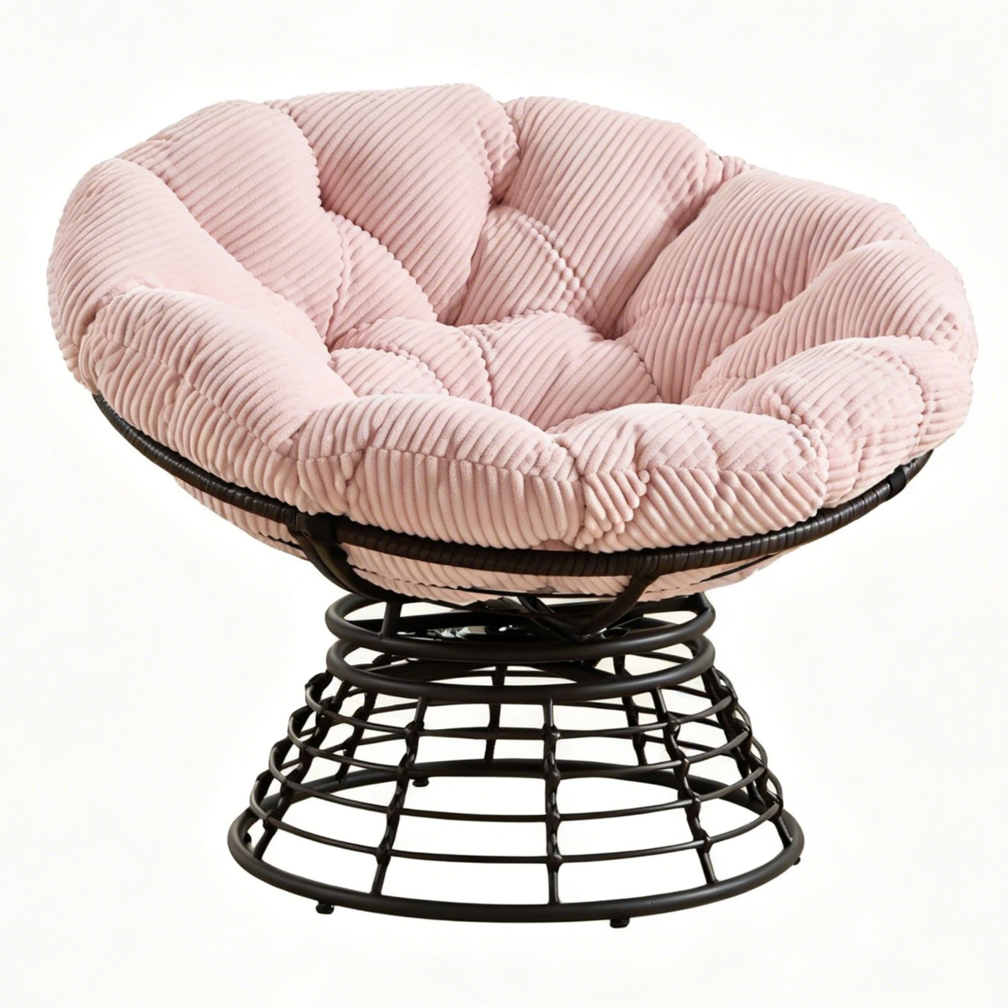 Fauteuil Papasan, pivotant à 360°, coussin épais(velours côtelé), cadre en acier, 92x92x67 cm, Rose Aosom FR