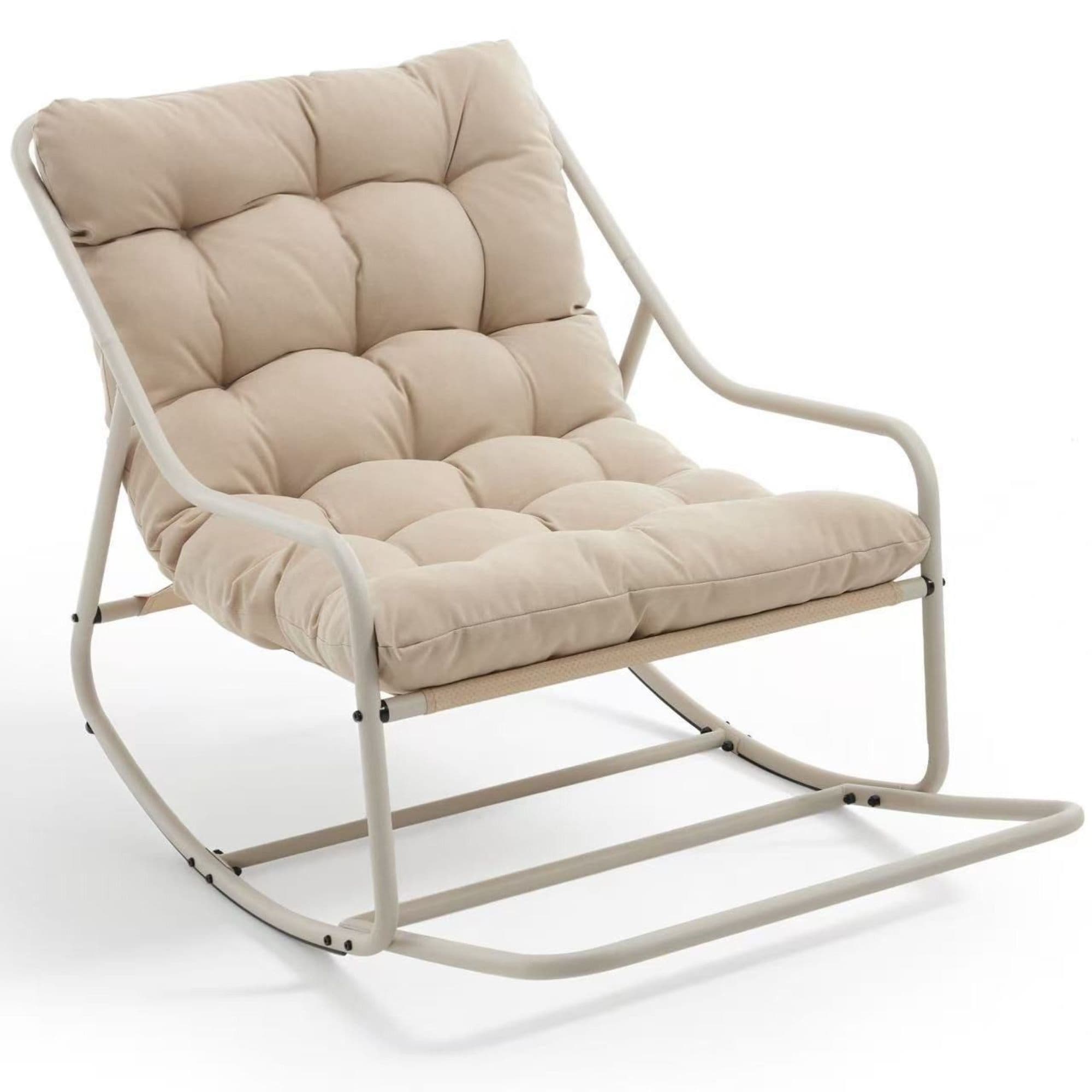 Fauteuil à bascule d'extérieur avec coussin de confort, pour salon, chambre, coin lecture, 75x116x82 cm, Beige Aosom FR