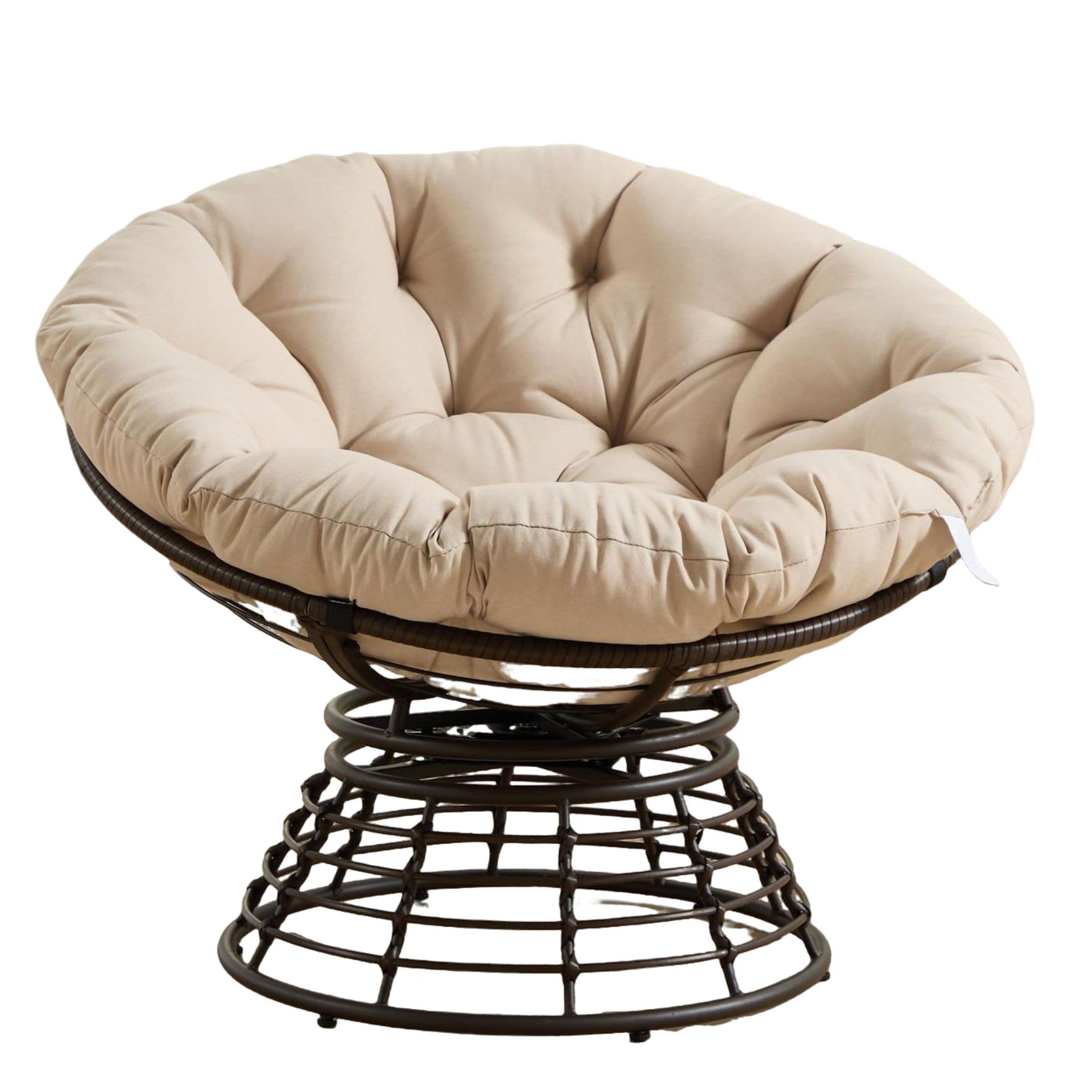 Fauteuil Papasan, pivotant à 360°, coussin épais, cadre en acier, 92x92x67 cm, Beige Aosom FR