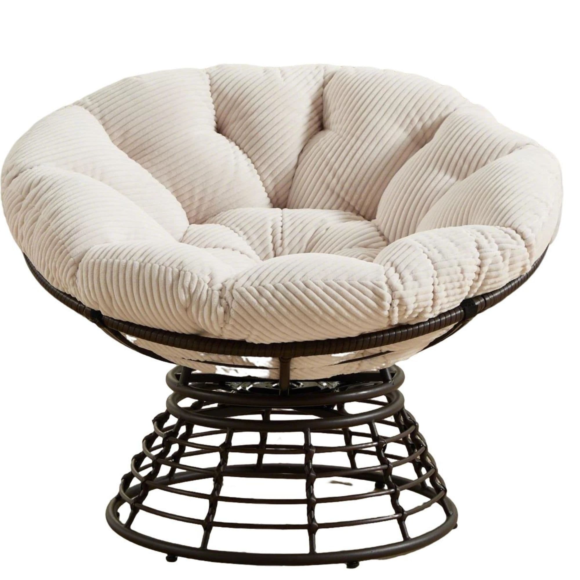 Fauteuil Papasan, pivotant à 360°, coussin épais(velours côtelé), cadre en acier, 92x92x67 cm, Blanc Aosom FR