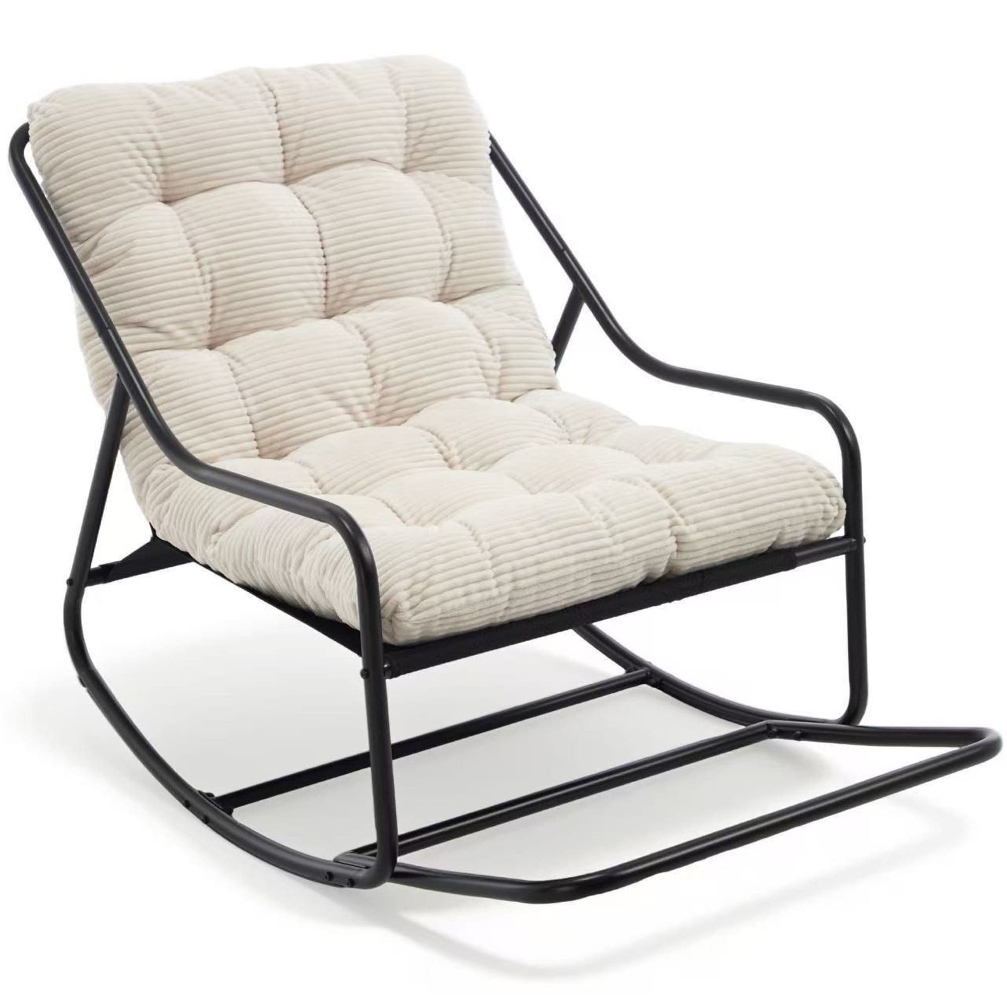 Fauteuil à bascule d'extérieur avec coussin de confort, pour salon, chambre, coin lecture, 75x116x82 cm, Blanc Aosom FR