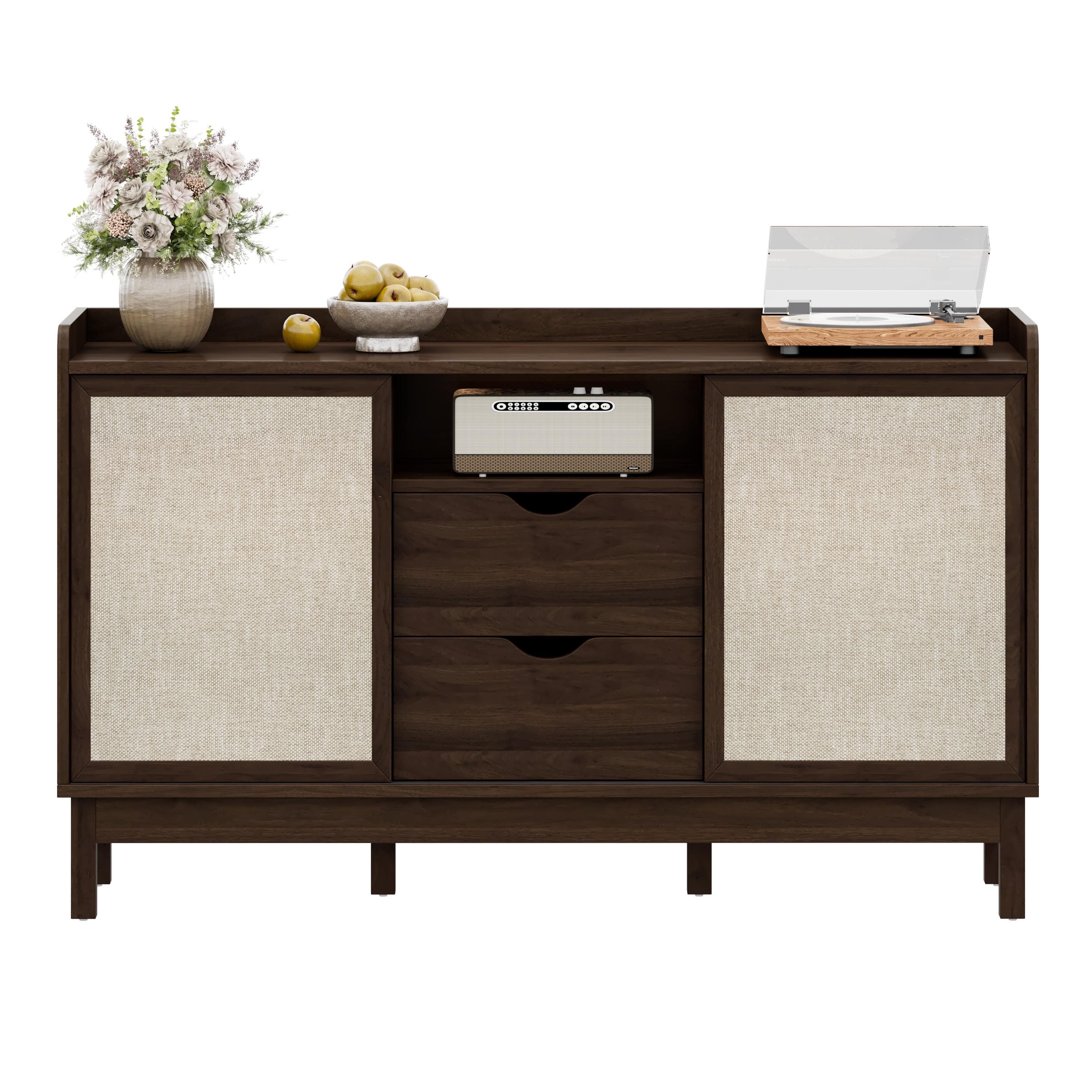 Buffet bas avec portes coulissantes et tiroirs, effet color-block, tablettes réglables, 150x39,5x80 cm, Couleur naturelle Aosom FR