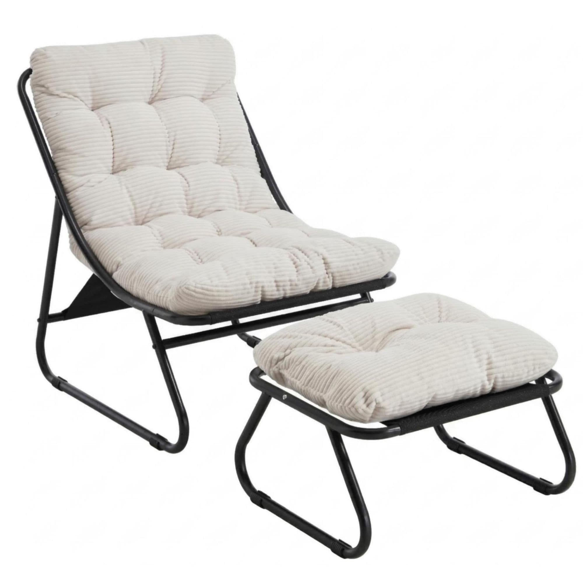 Fauteuil lounge d'extérieur avec pouf, coussin rembourré, tissu sling, structure en acier, Blanc Aosom FR