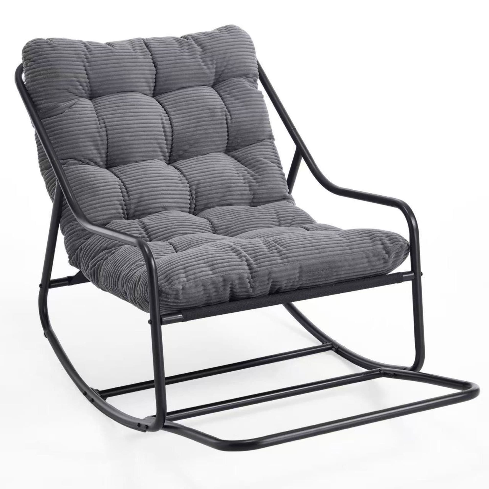Fauteuil à bascule d'extérieur avec coussin de confort, pour salon, chambre, coin lecture, 75x116x82 cm, Gris Aosom FR