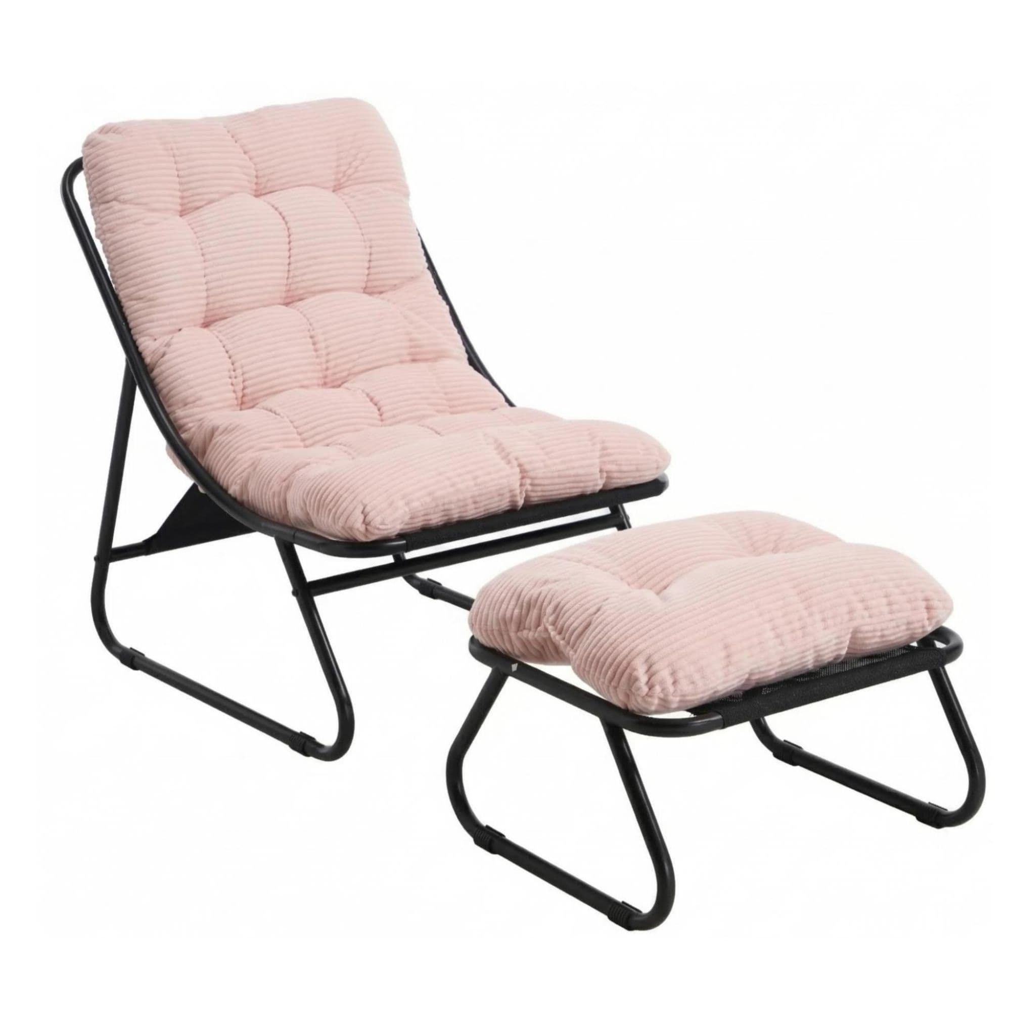 Fauteuil lounge d'extérieur avec pouf, coussin rembourré, tissu sling, structure en acier, Rose Aosom FR