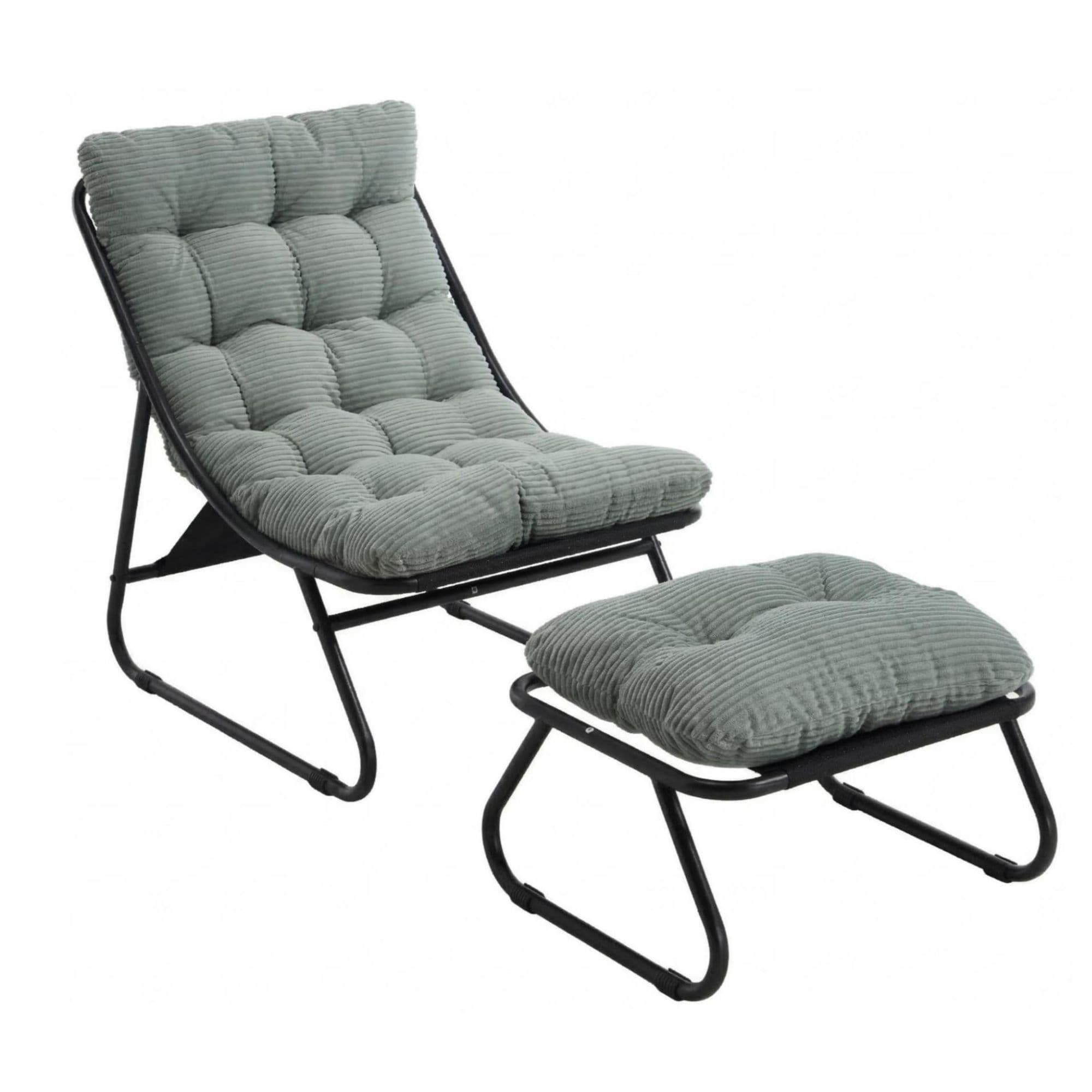 Fauteuil lounge d'extérieur avec pouf, coussin rembourré, tissu sling, structure en acier, Vert clair Aosom FR