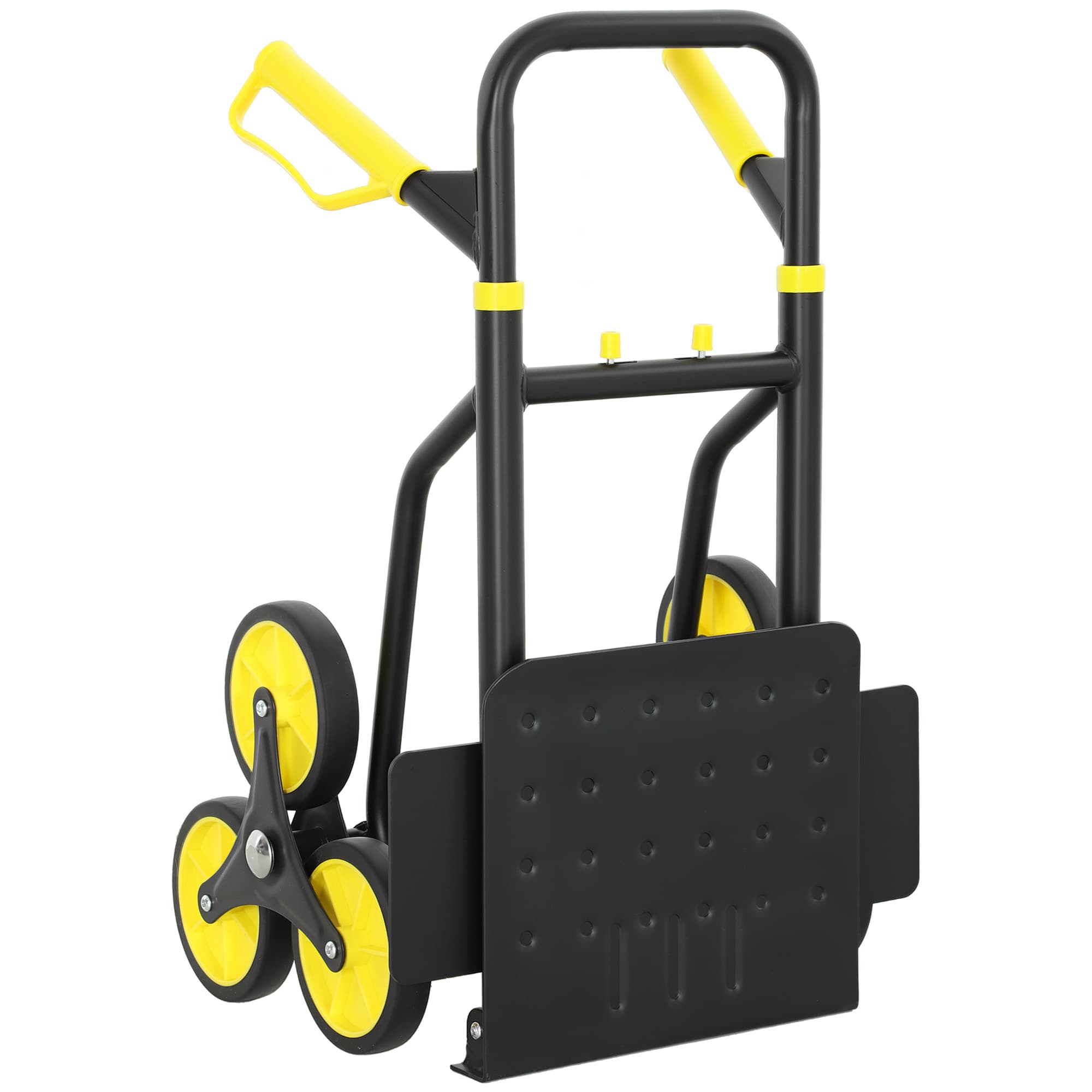 DURHAND Diable d'escalier pliable 120 kg 6 roues, diable demenagement en acier avec cordes télescopiques, 44x38x106,5cm, jaune