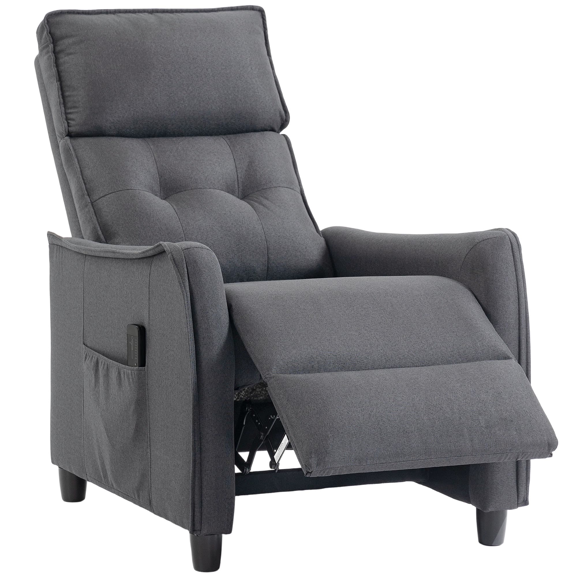 HOMCOM Fauteuil relax avec massage vibrant, aspect lin, dossier inclinable avec rembourrage à ressorts, repose-pieds, Gris