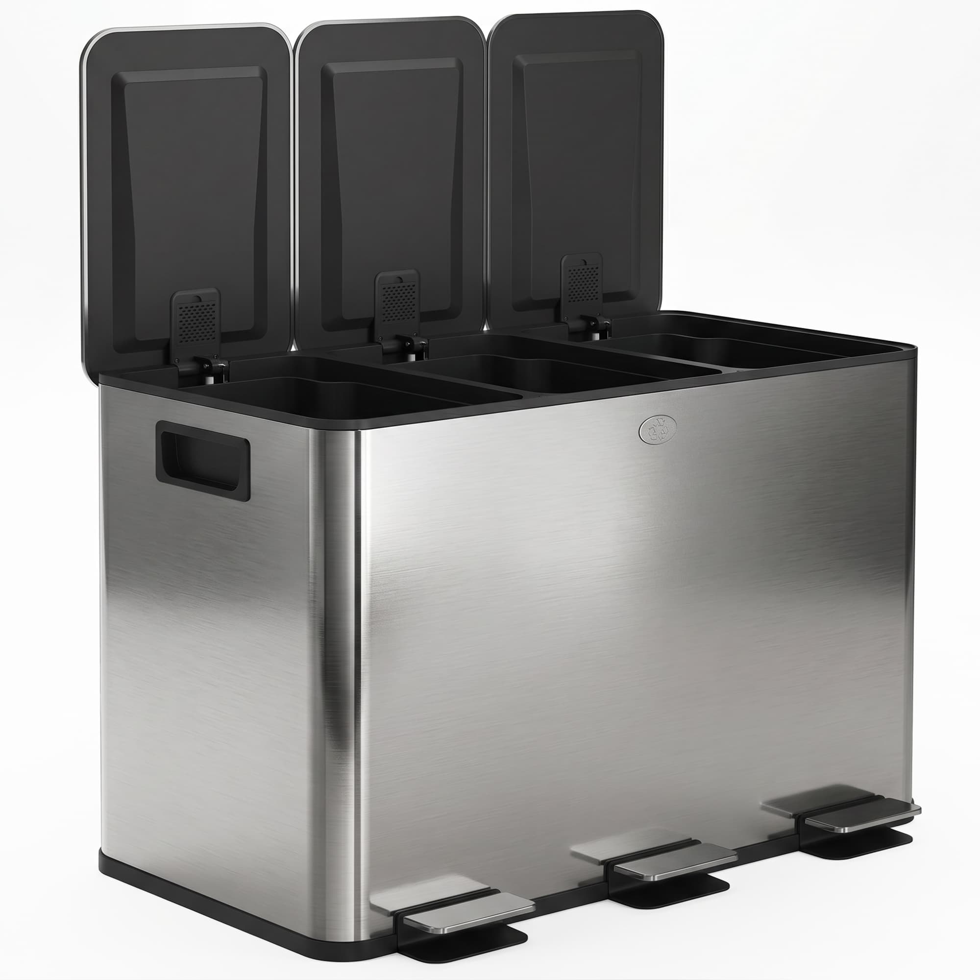 HOMCOM Poubelle de cuisine, poubelle tri sélectif, 3 compartiments de 20L, seaux intérieurs amovibles, 61,9x36,6x56,7cm, argent