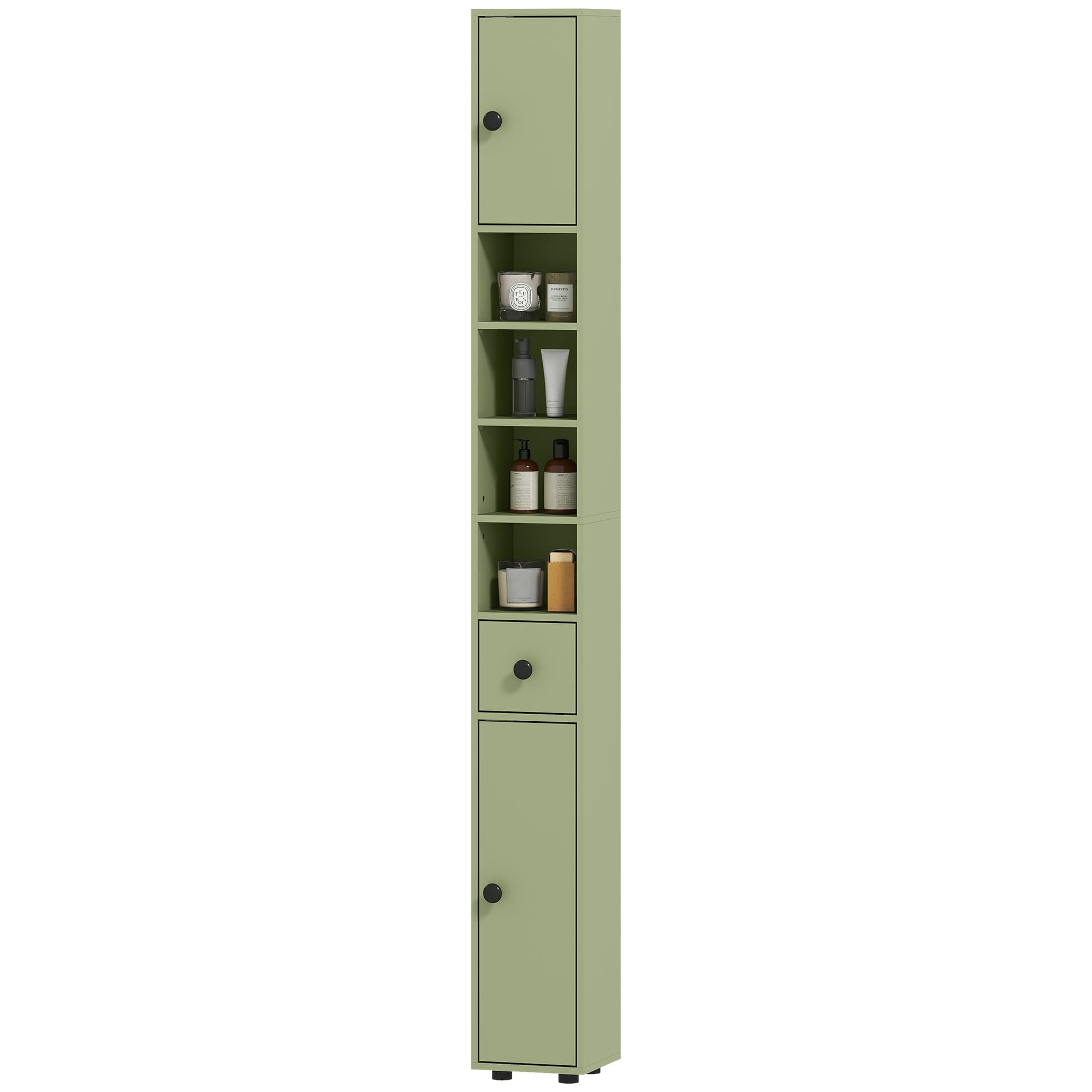 kleankin Armoire de salle de bain étroite avec tiroir et 4 compartiments ouverts pour petits espaces 20 x 20 x 180 cm Vert
