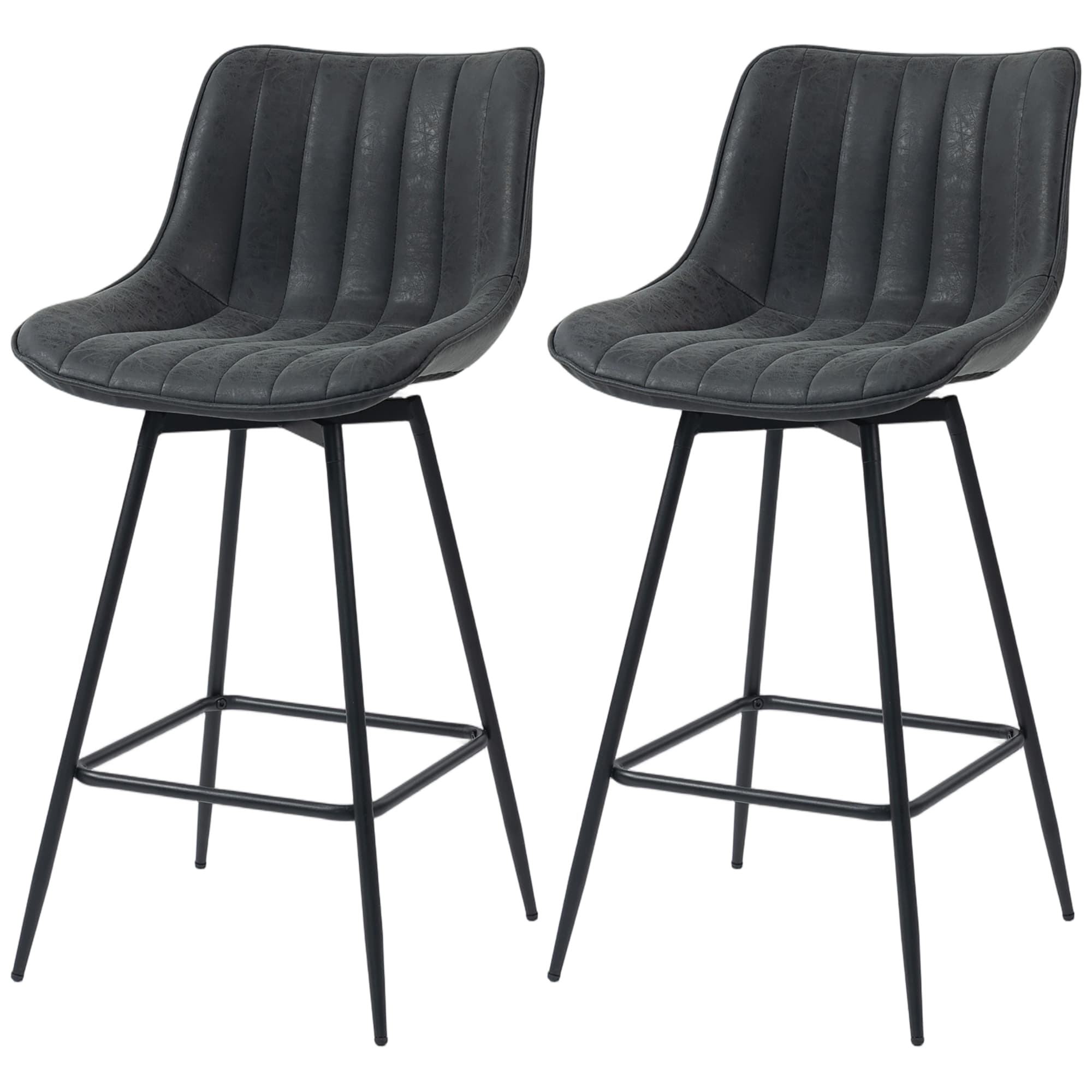 HOMCOM Lot de 2 tabourets de bar, 68 cm, pivotants, avec dossier pour îlot de cuisine, salle à manger, Noir