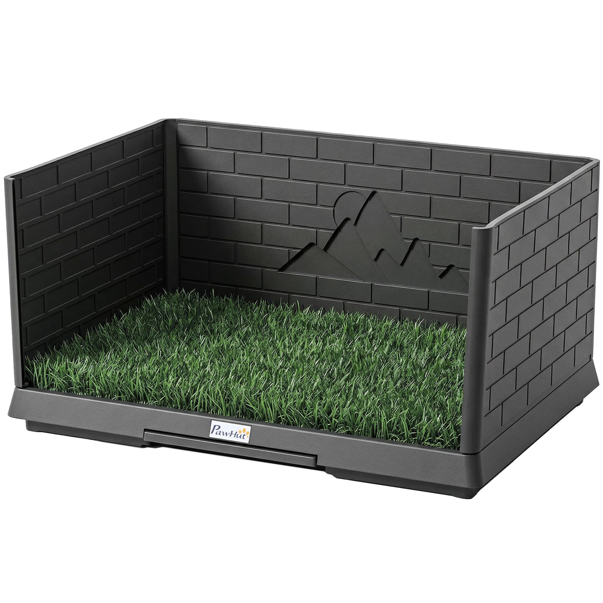PawHut Toilette pour Chien avec Gazon Artificiel, Parois Hautes et Plateau Coulissant, Système de Drainage, 75x51x36,5cm, Noir