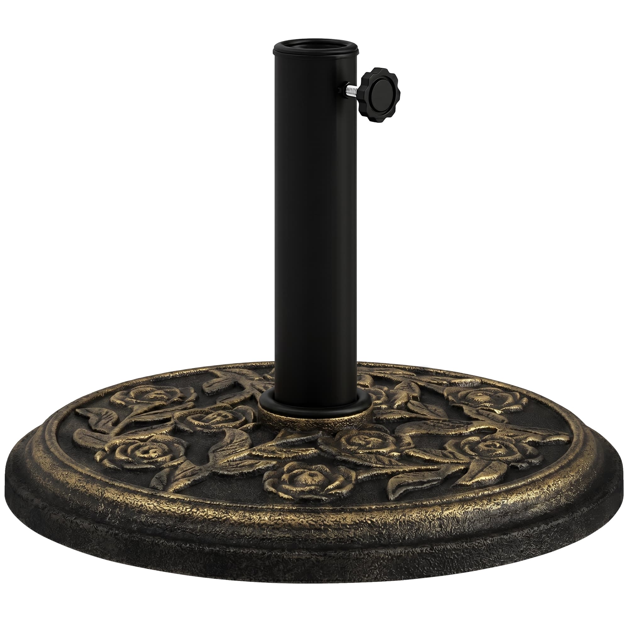 Outsunny Pied de parasol rond 9 kg support parasol résine motif roses pour terrasse piscine Ø 45,5 x 31 cm bronze