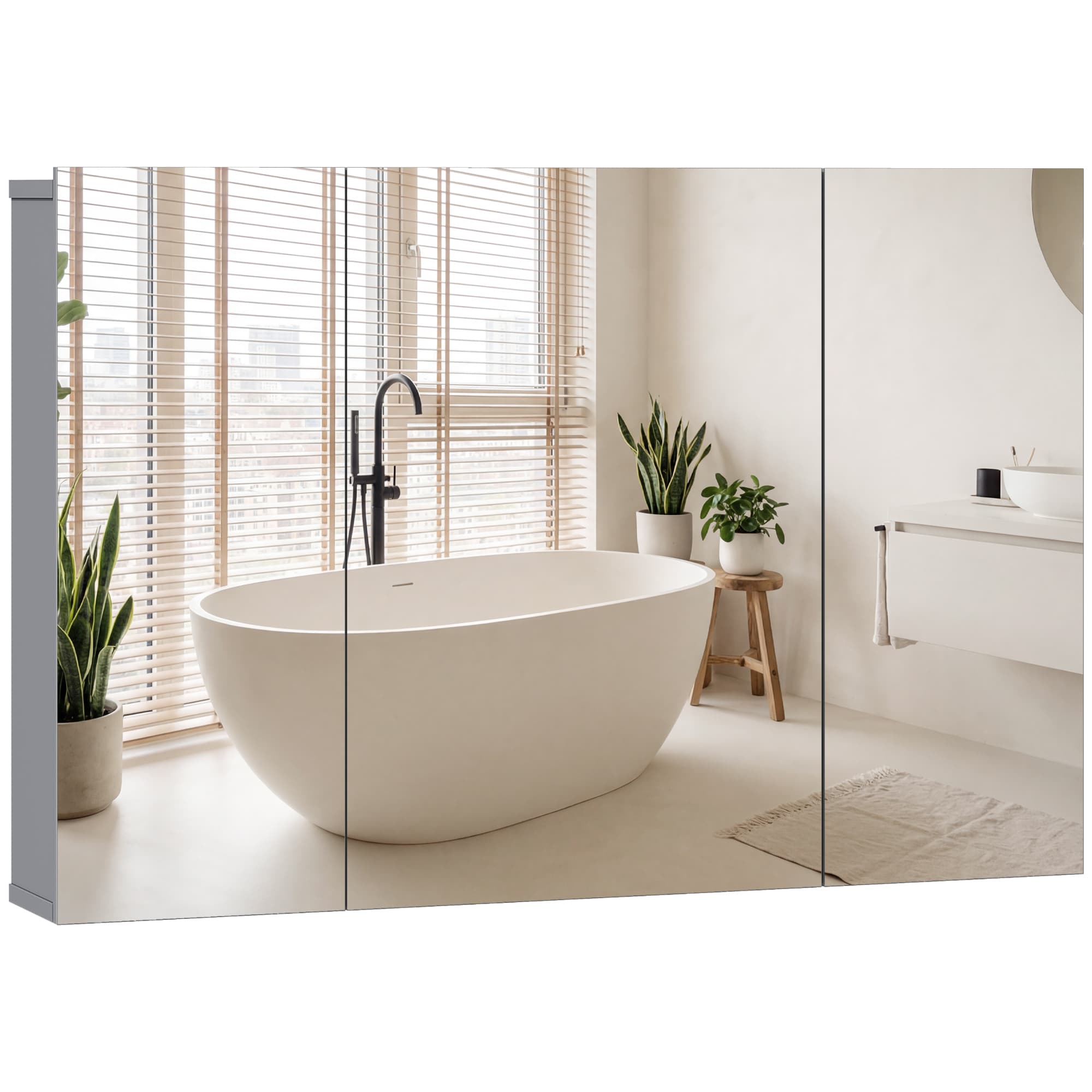 kleankin Armoire-miroir murale pour salle de bain, armoire à pharmacie à 3 portes, étagères réglables, Gris