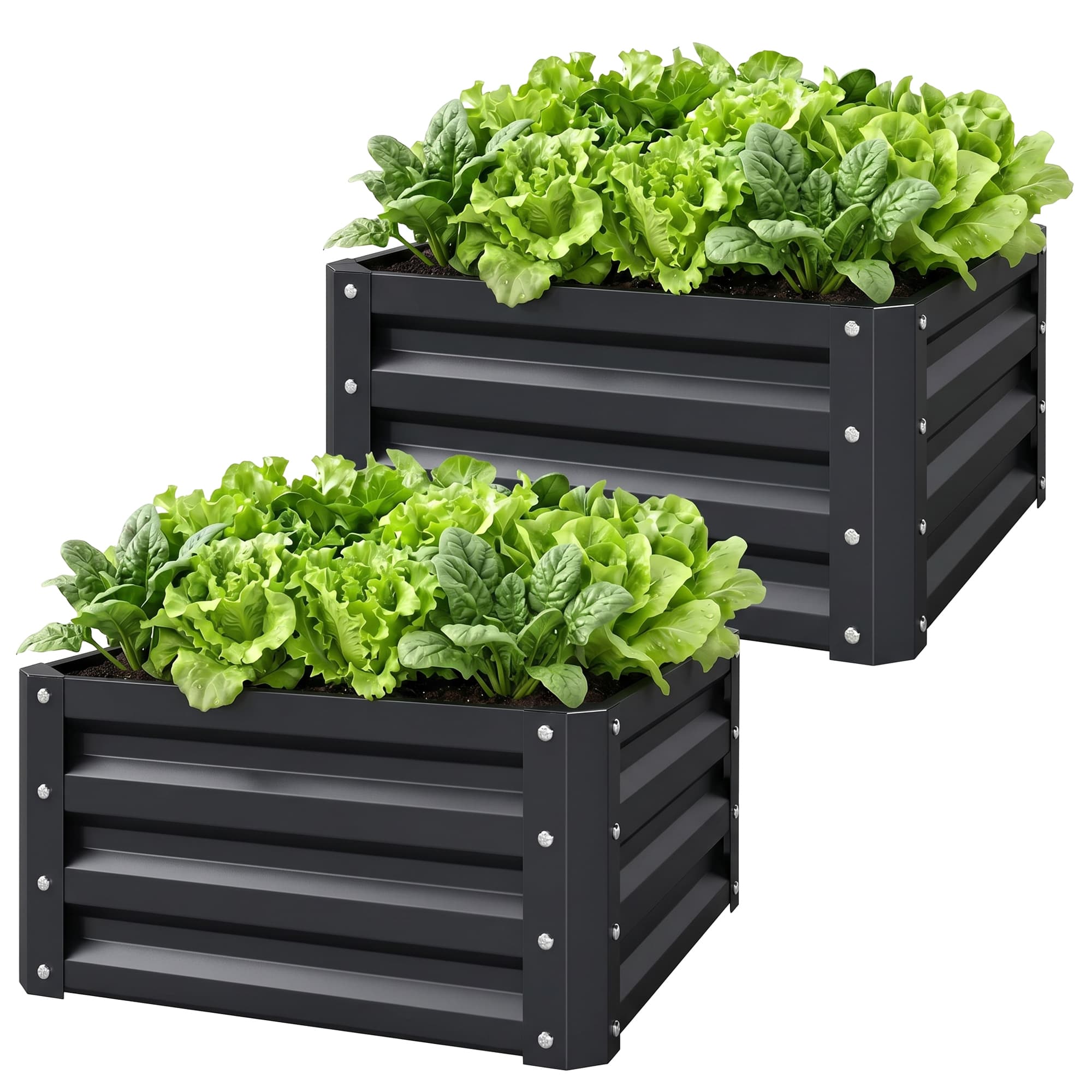 Outsunny Lot de 2 jardinières surélevées, carre potager de jardin pour légumes, fleurs, acier galvanisé 60 x 60 x 30,5 cm, gris