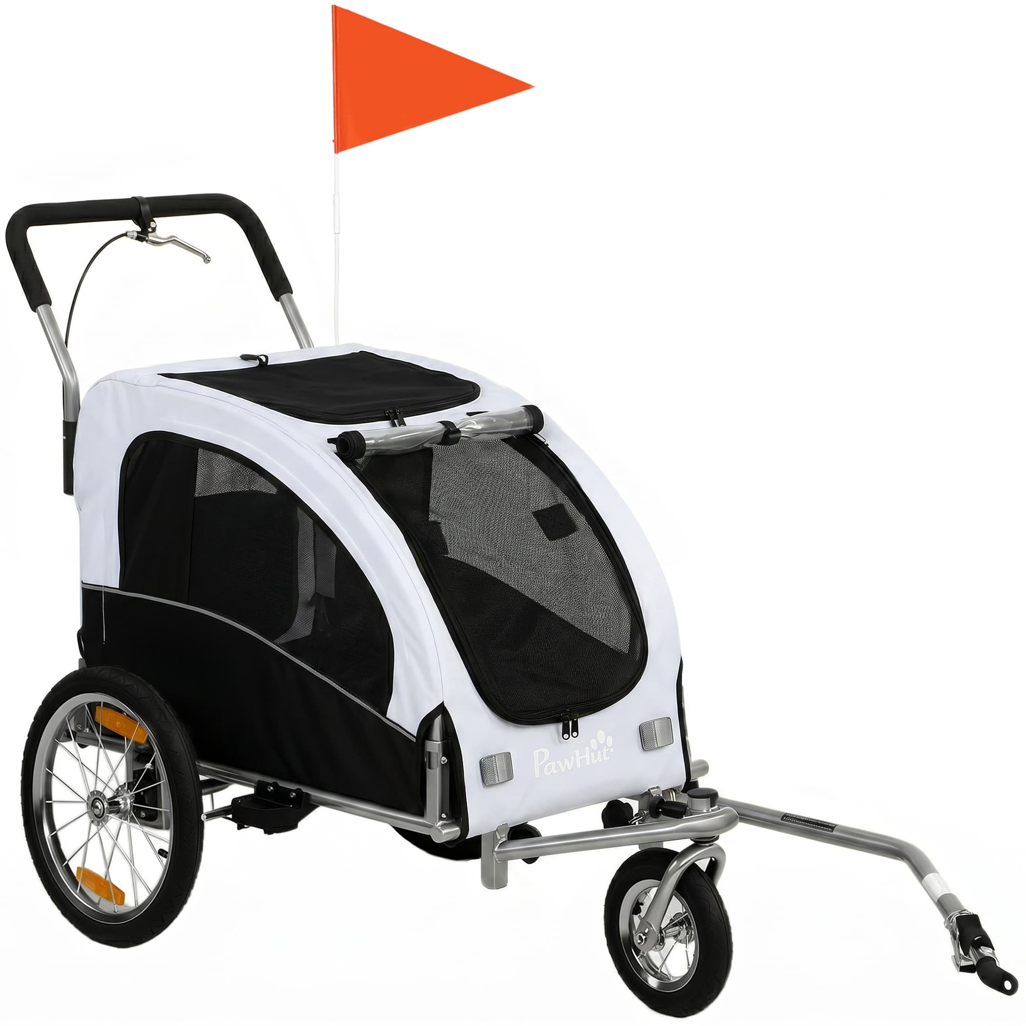 PawHut Remorque 2-en-1 pour vélo & jogging Poussette pliable pour petits et moyens chiens jusqu'à 20 kg, Blanc