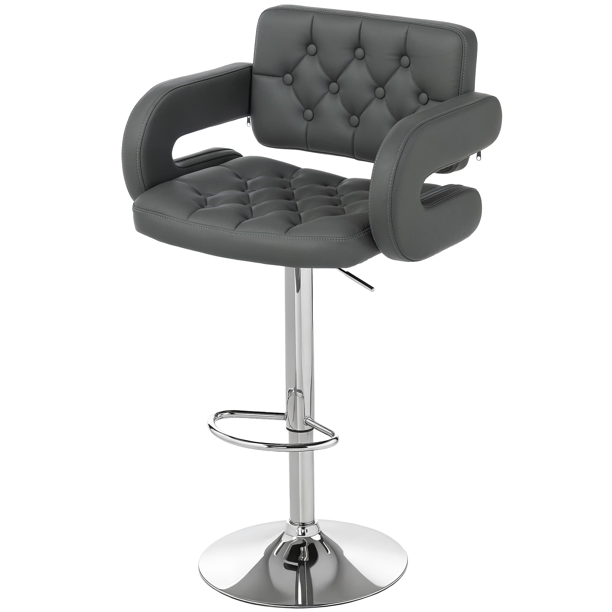 HOMCOM Tabouret de bar réglable, assise extra-large pivotante en similicuir PU, Gris