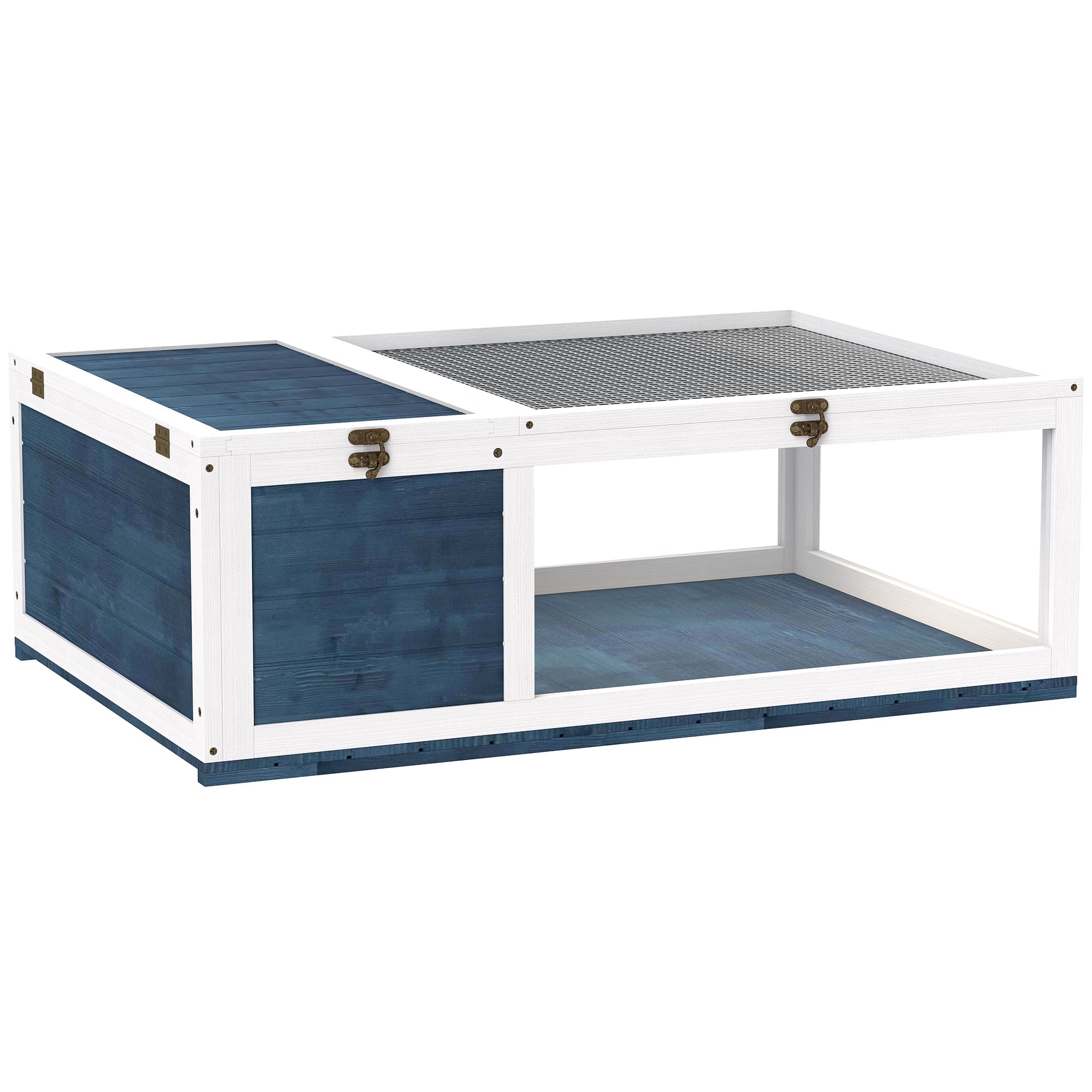 PawHut Maison enclos cage habitat pour petit animal tortues avec 2 espaces 91 x 60,5 x 32 cm bois massif bleu