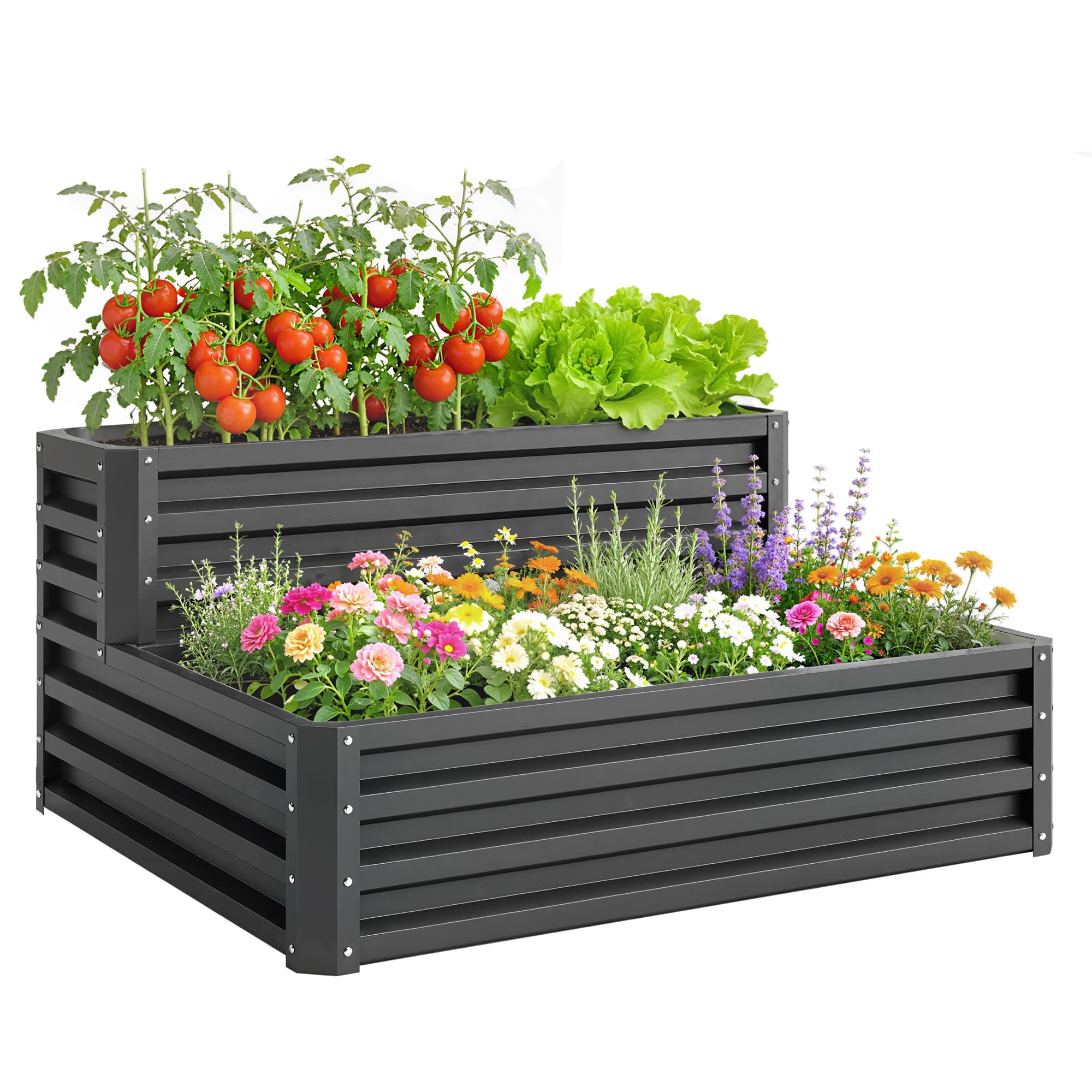 Outsunny Carré potager de jardin pot de fleur fond ouvert 2 étages pour herbes légumes fruits fleurs 120 x 101 x 58 cm gris foncé Aosom France
