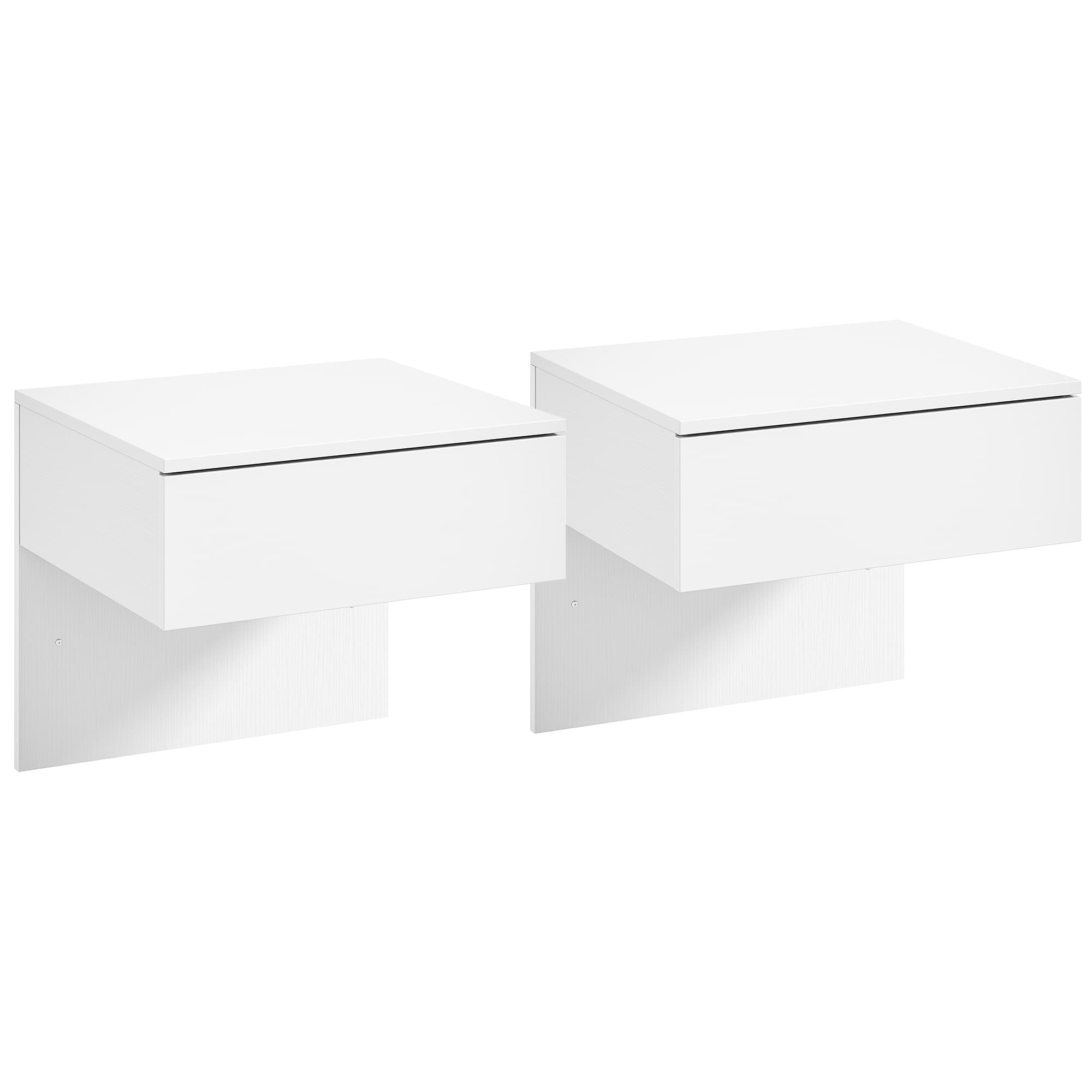 HOMCOM Jeu de 2 tables de chevet flottantes avec tiroir montées au mur pour chambre 40x35x36,2 cm Blanc brillant
