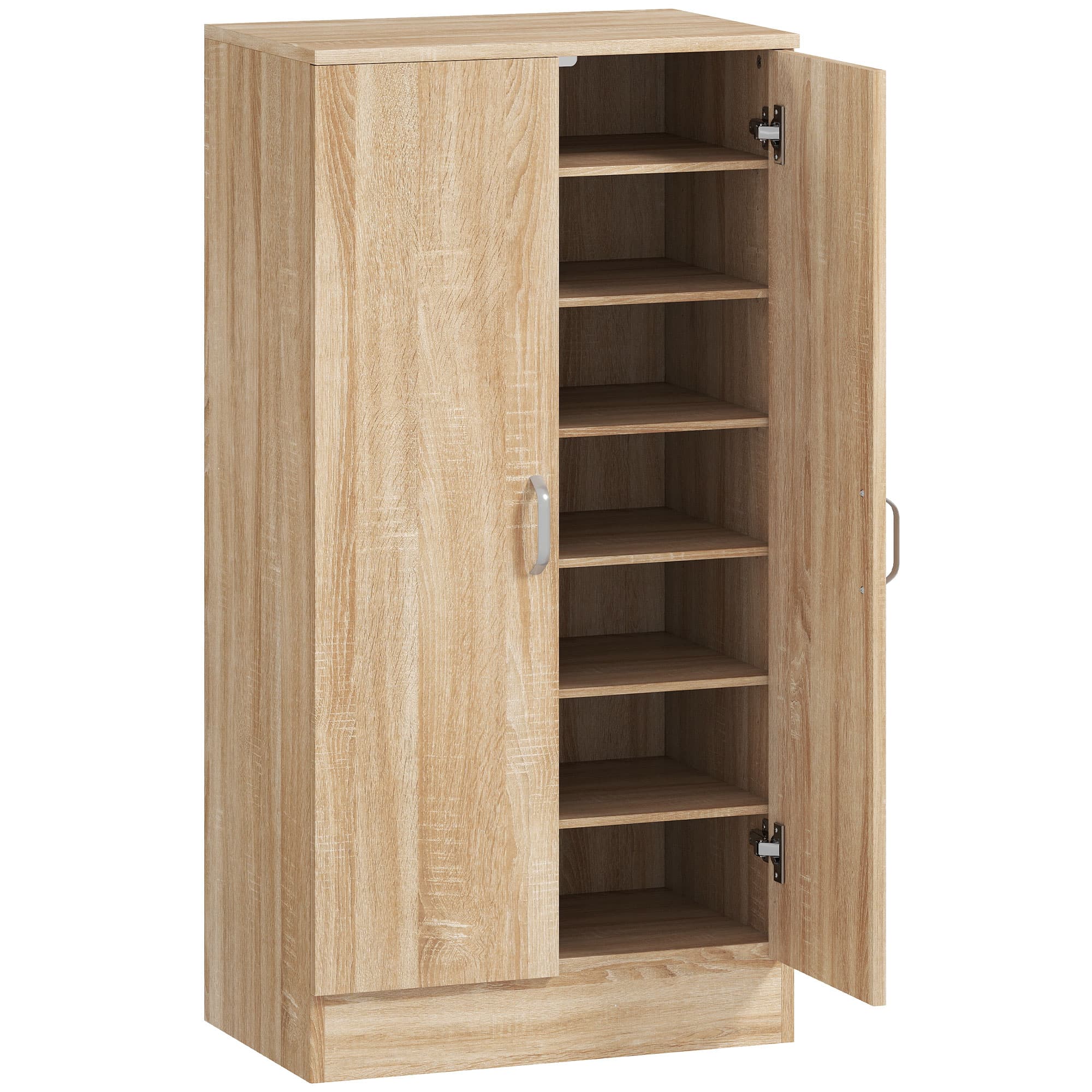 HOMCOM Armoire à chaussures à 2 portes, 6 étagères réglables, charnières à fermeture douce pour 14 paires, Bois naturel