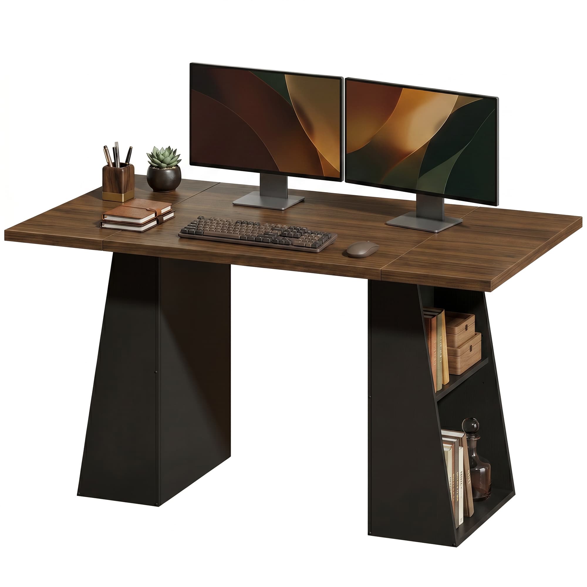 HOMCOM Bureau avec 4 étagères ouvertes, design industriel, 140 cm, Marron-Noir