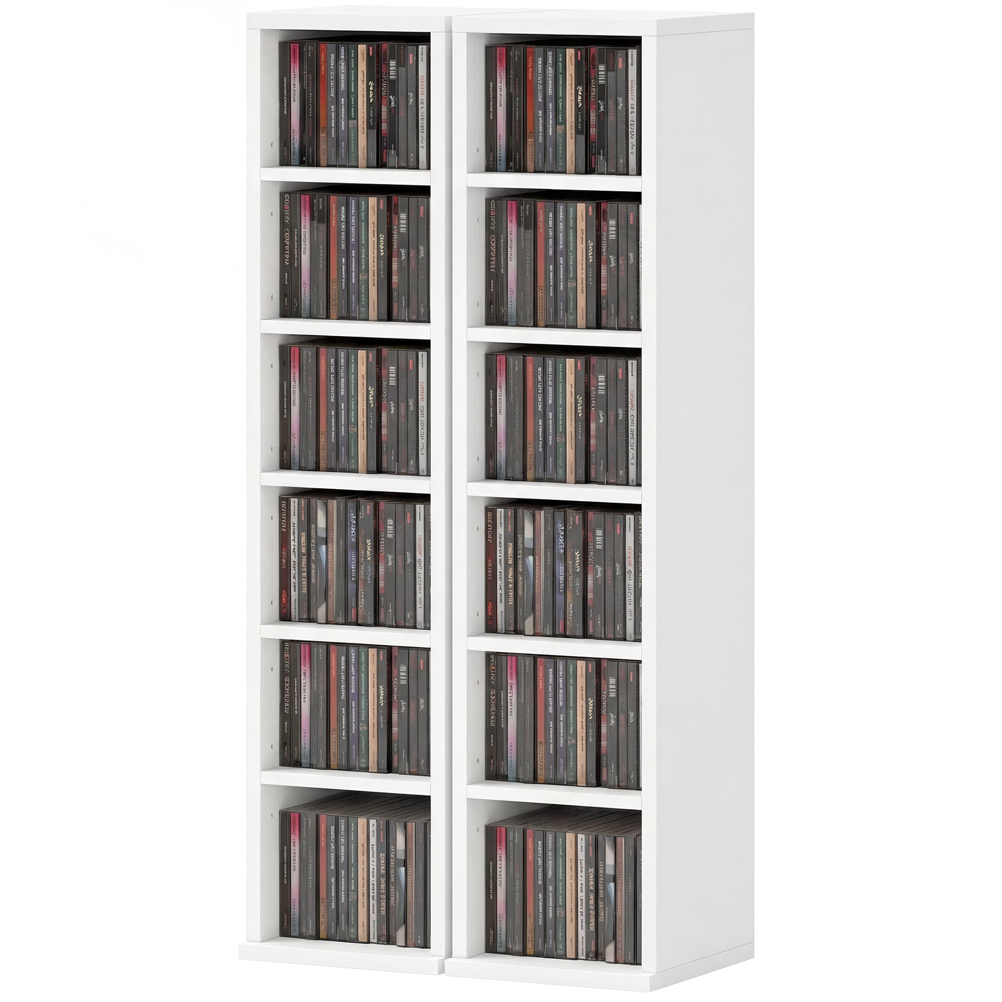 HOMCOM 204 emplacements de rangement pour CD en lot de 2, colonne Blu-Ray avec étagères réglables, organiseur pour bibliothèque, Blanc