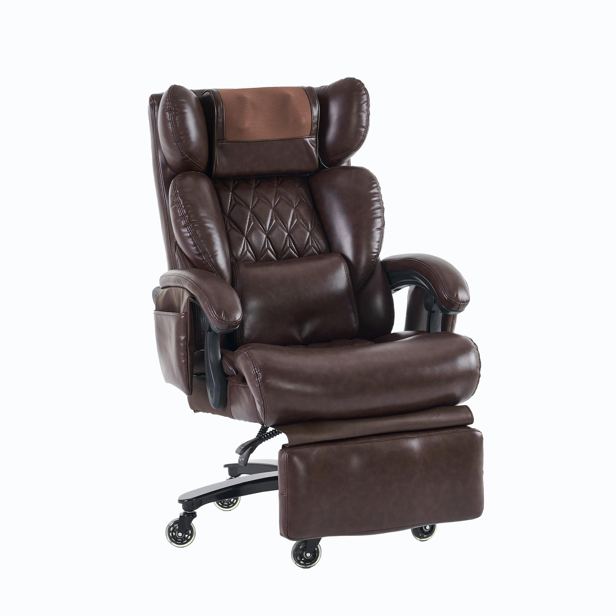 Fauteuil de direction avec fonction massage et chauffage, chaise de bureau ergonomique en simili cuir, 88 x 70 x 112,5 cm, Marron Aosom France