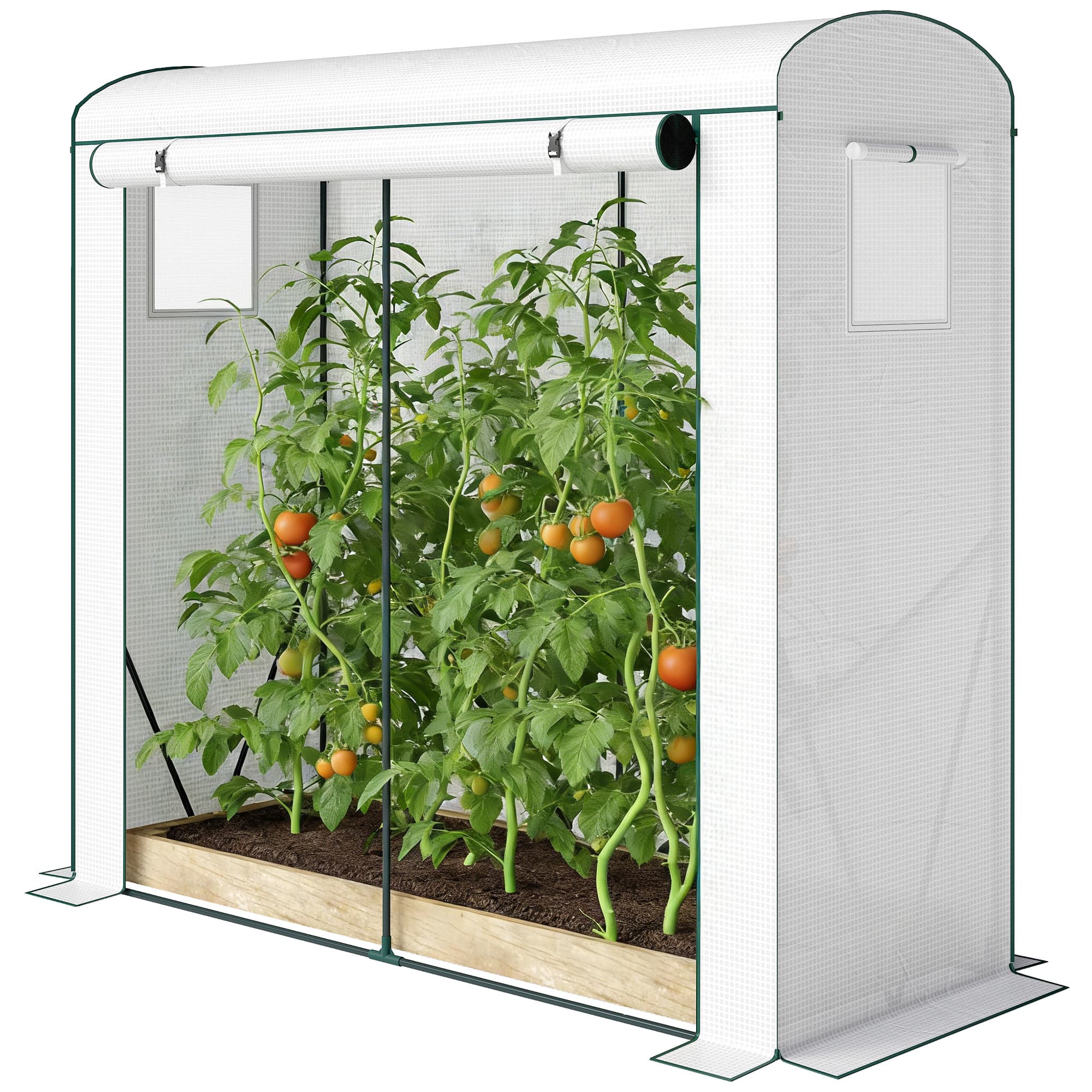 Outsunny Serre avec fenêtres en filet et porte enroulable, serre-film en acier 200 x 75 x 188 cm blanche
