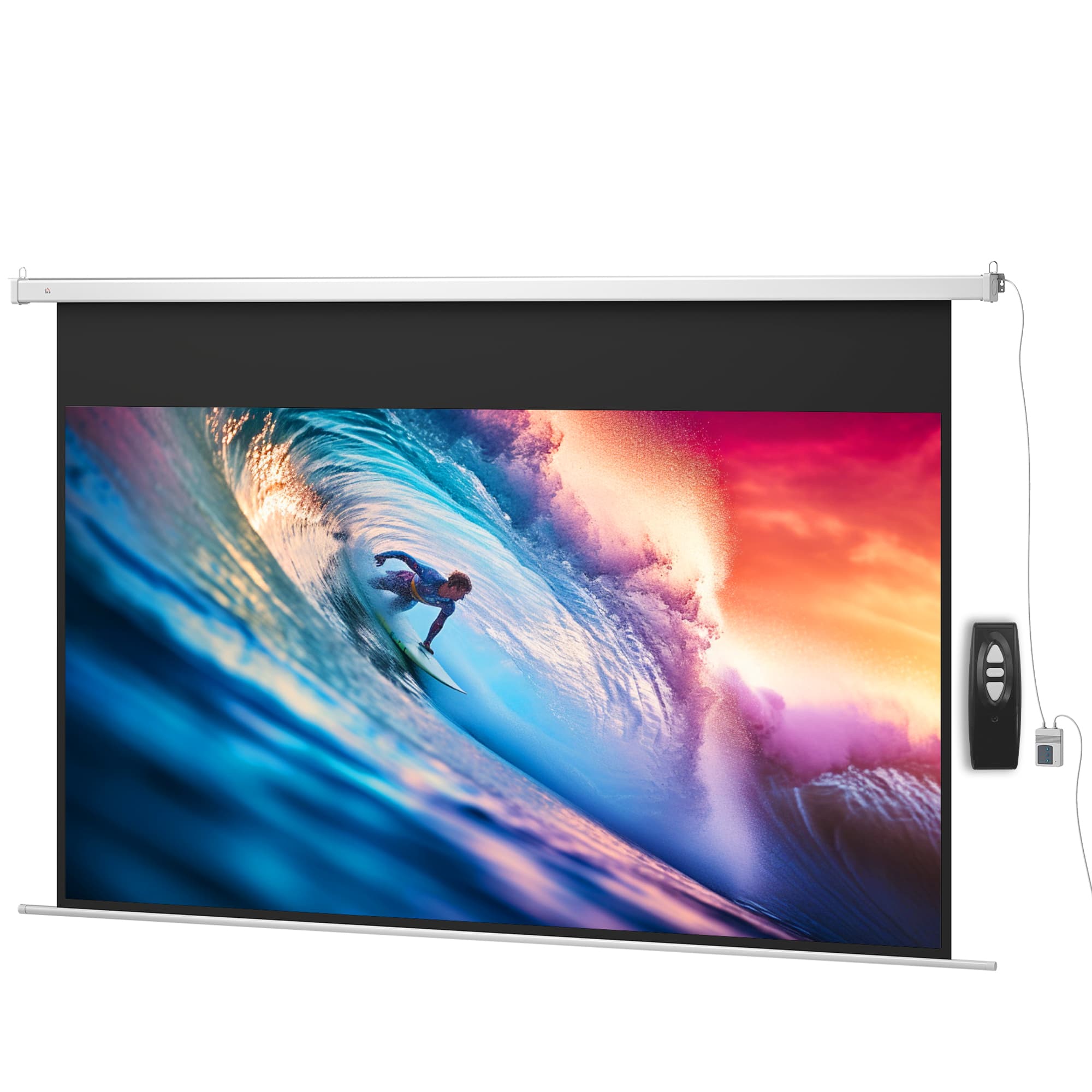 HOMCOM Écran de projection 293 x 193 cm 304,8 cm 16:9 HD 4K Écran de projection électrique avec télécommande, blanc