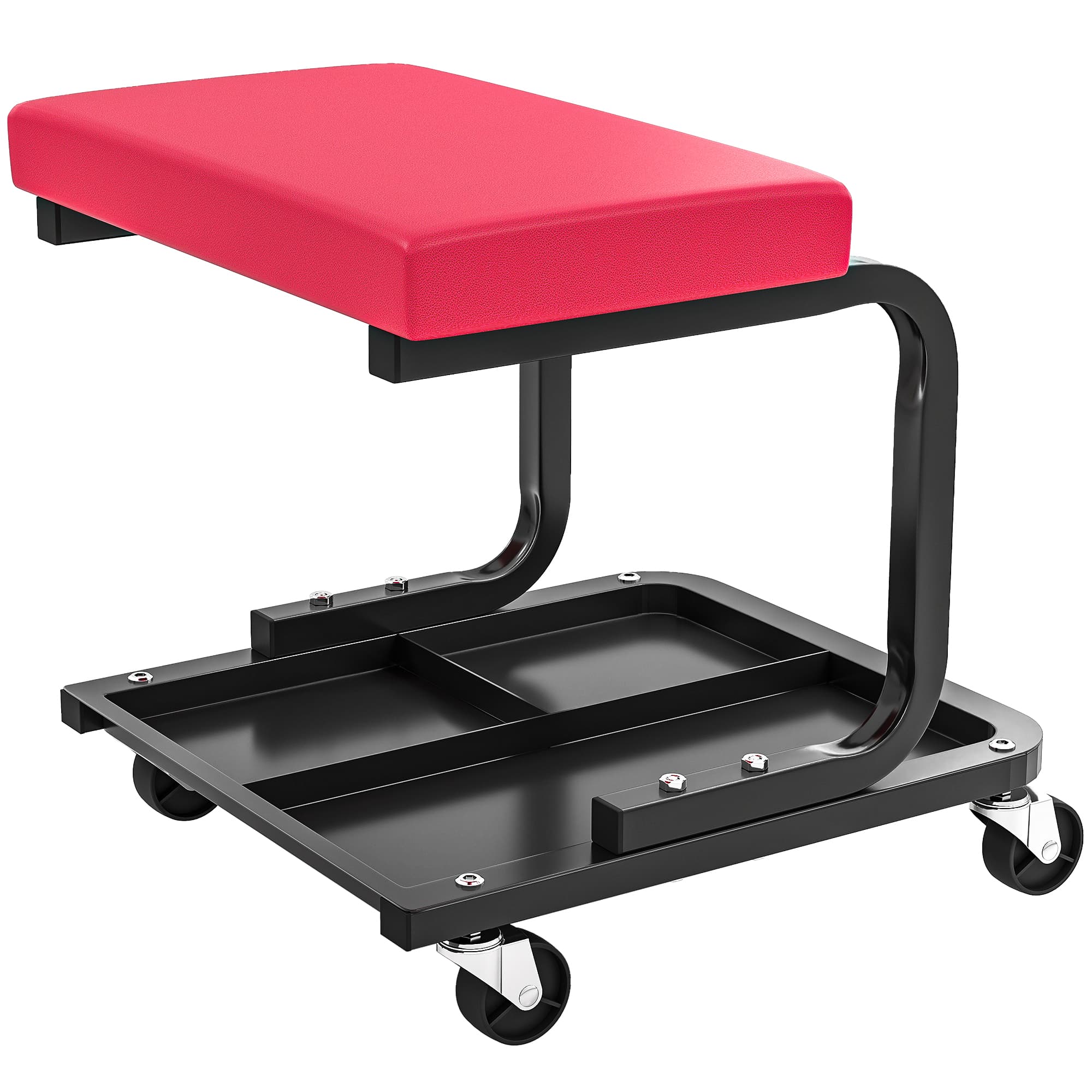 HOMCOM Tabouret de mécanicien tabouret d'atelier mobile charge 135 kg plateau outils roulettes inclus 36,5 x 33,5 x 35 cm rouge
