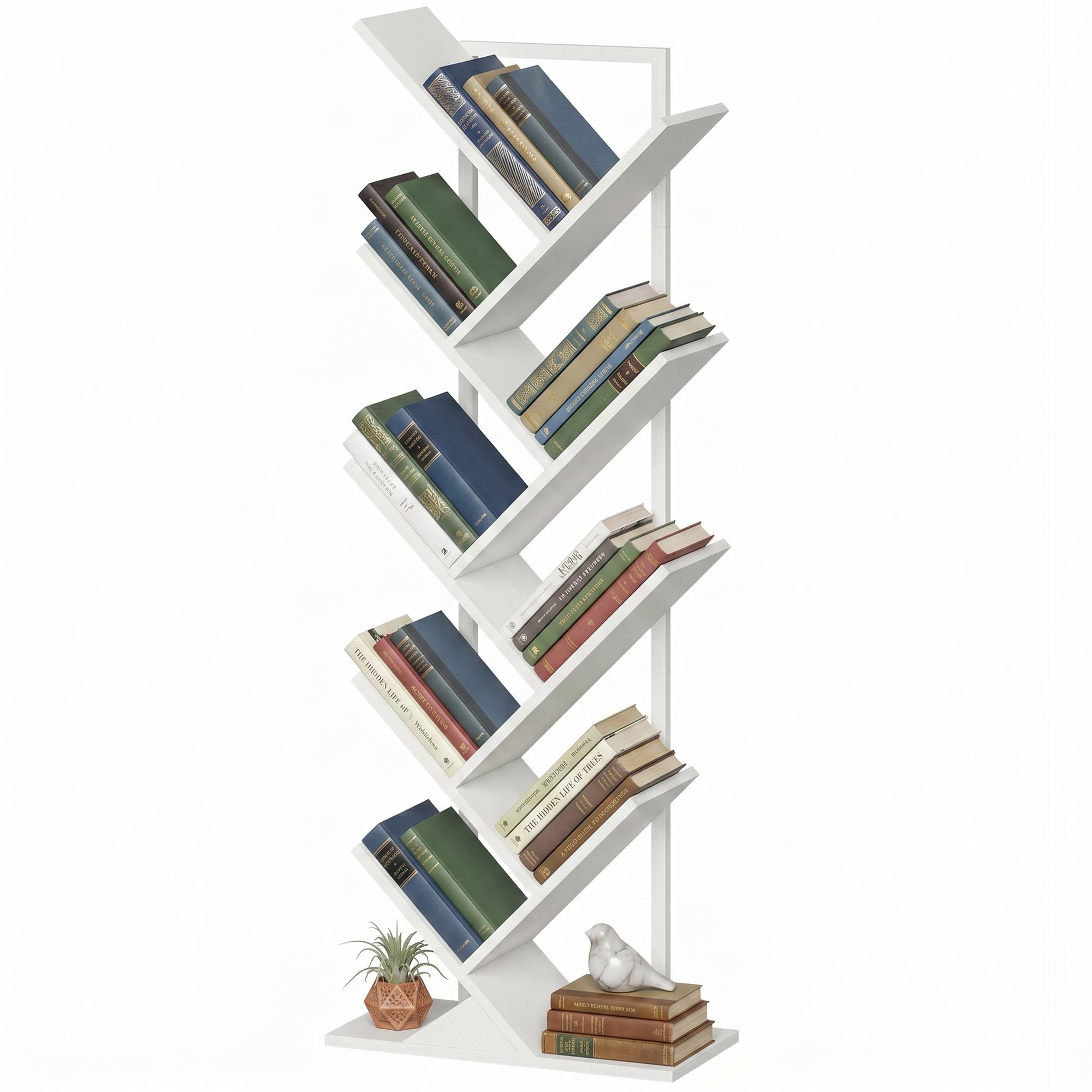 HOMCOM Étagère-arbre 9 niveaux, étagère industrielle autoportante avec cadre en acier, unité de rangement pour CD, DVD, Blanc