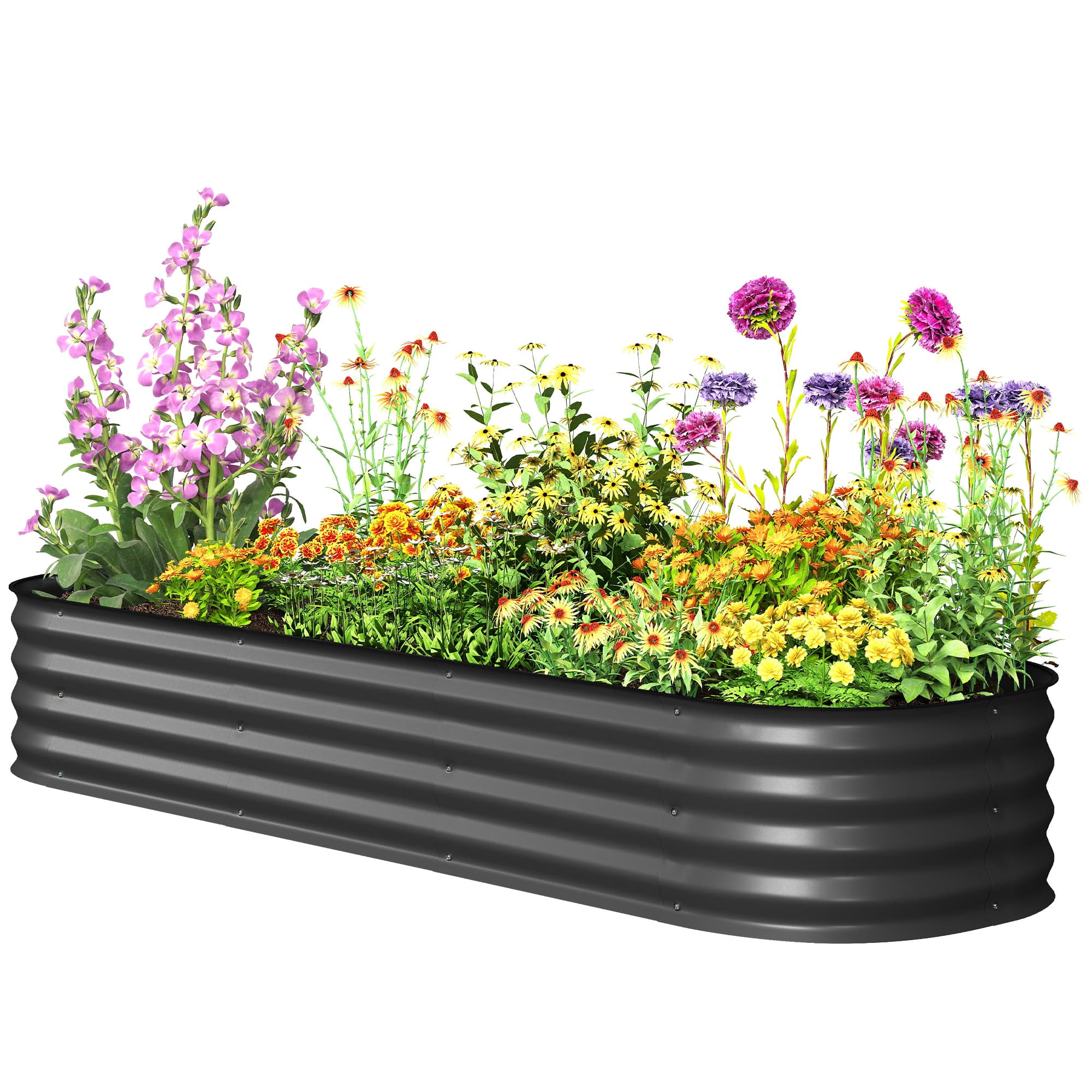 Outsunny Jardinière carré potager de jardin en acier galvanisé modulable pour légumes plantes fleurs, 195 x 62 x 30 cm gris foncé