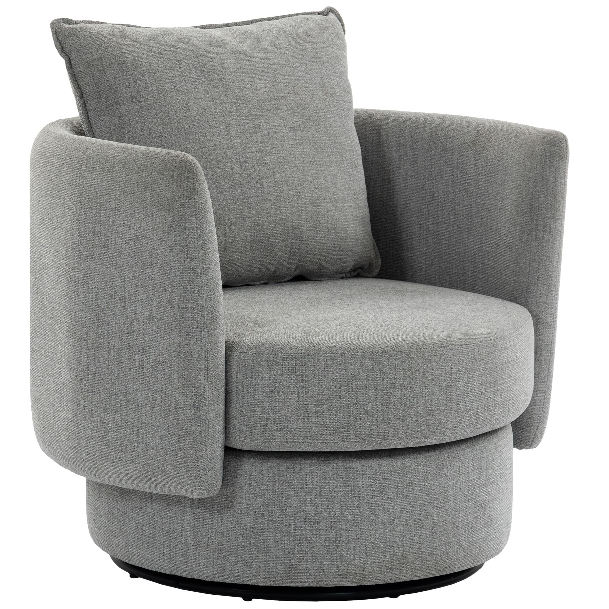 HOMCOM Fauteuil d'appoint avec base pivotante 360°, fauteuil club détente en tissu effet lin avec coussin Gris clair