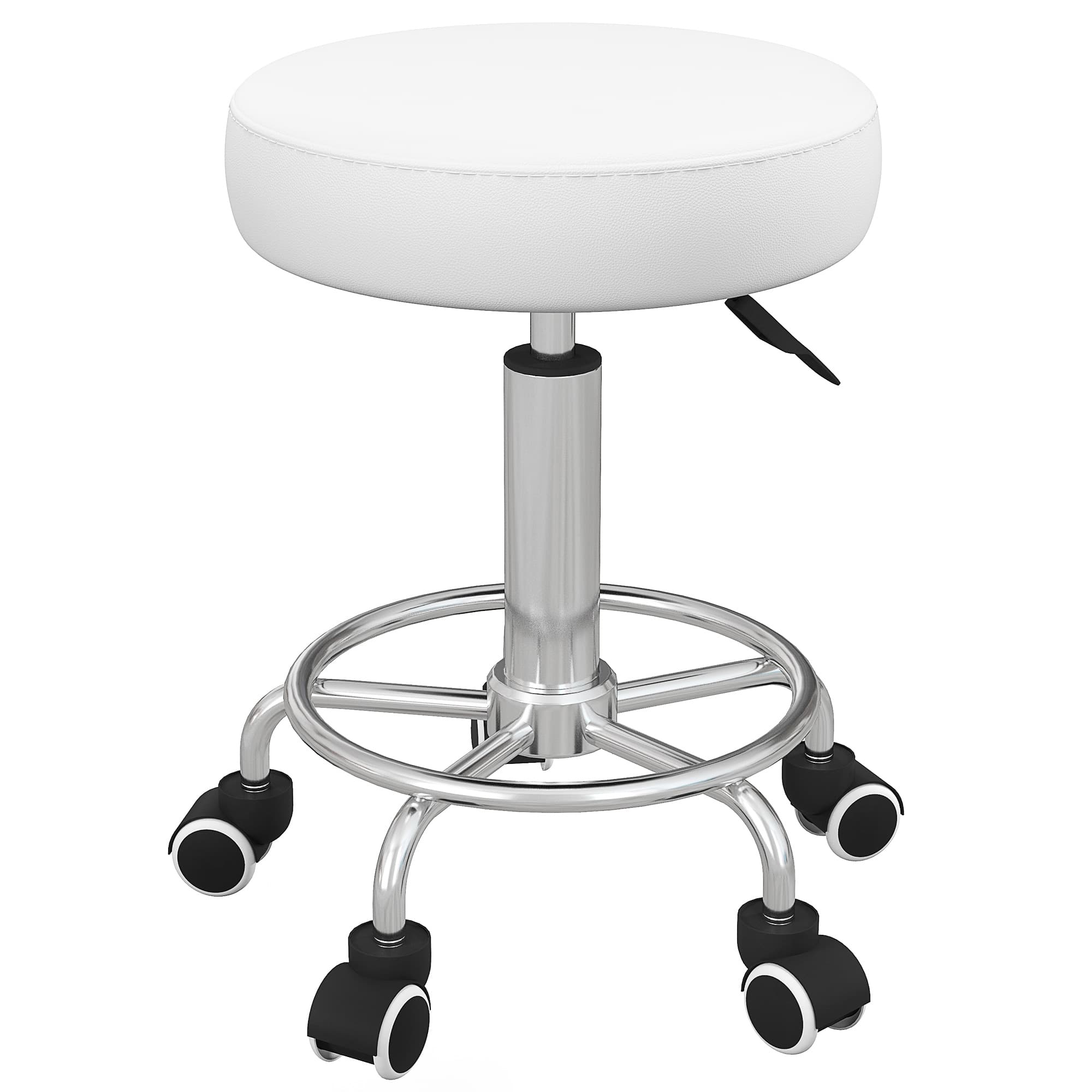 Vinsetto Tabouret de salon, réglable en hauteur, similicuir, jusqu'à 110 kg, Ø42x50-64H cm, Blanc