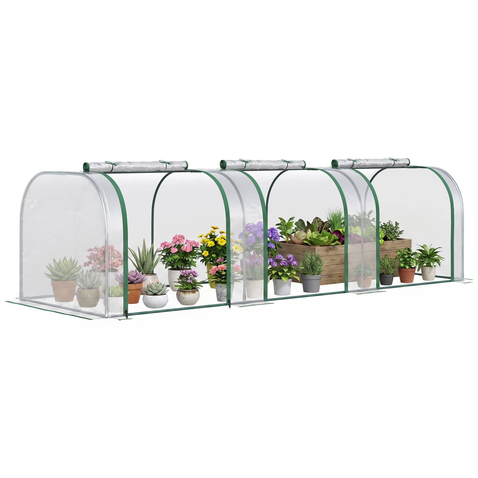 Outsunny Mini Serre de Jardin Serre à tomates 3L x 1l x 0,8H m Acier PE 140 g/m2 Anti-UV 3 fenêtres Vert et Transparent Aosom France