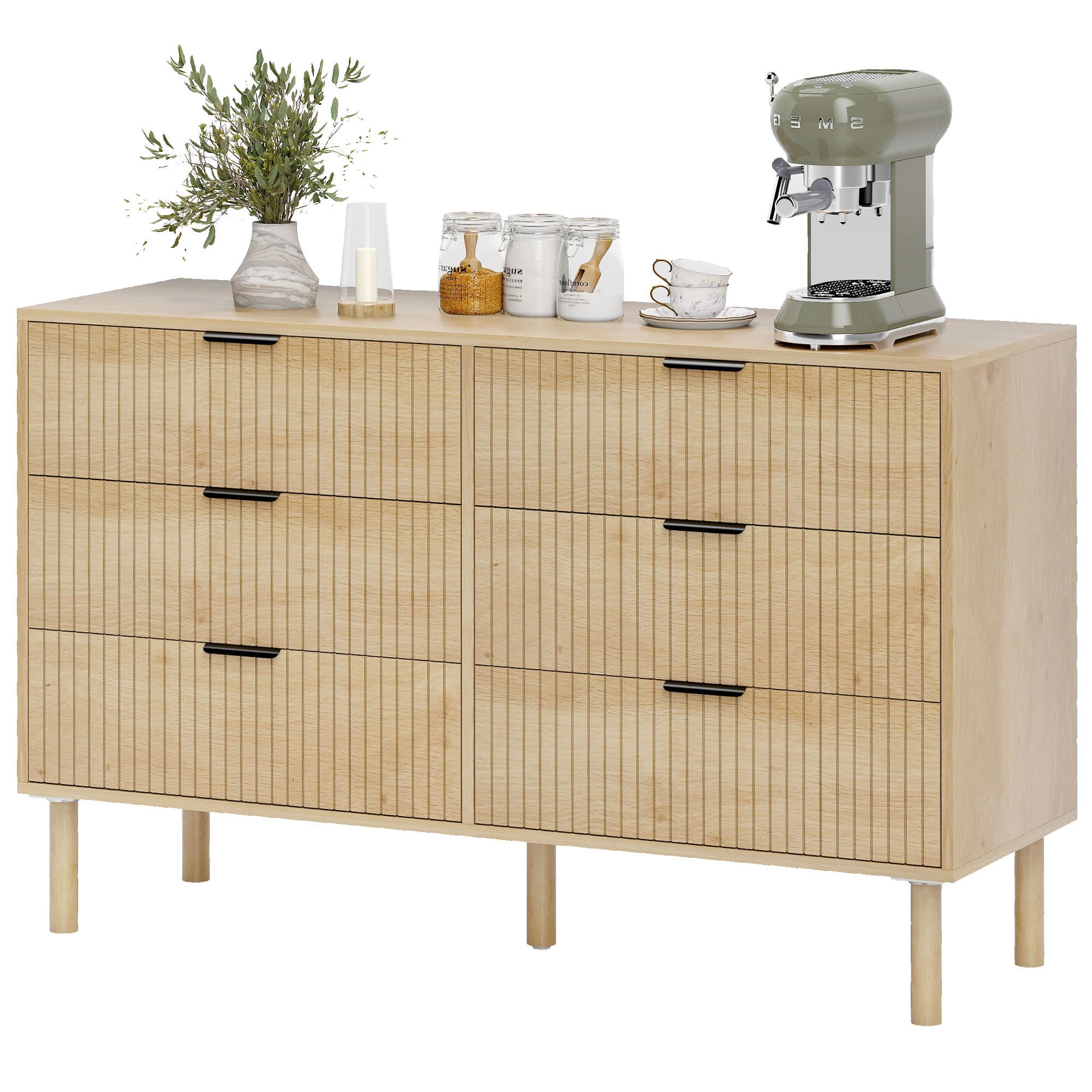 HOMCOM Commode 6 tiroirs en bois pour chambre et entrée style nordique, 120x39.5x75 cm, Chêne