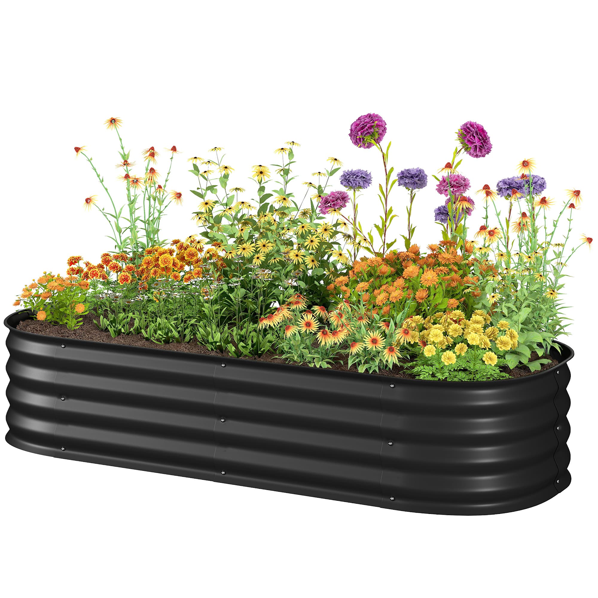 Outsunny Carré Potager Surélevé en Acier Noir Modulable pour Plantes et Fleurs 150x62x30cm Aosom France