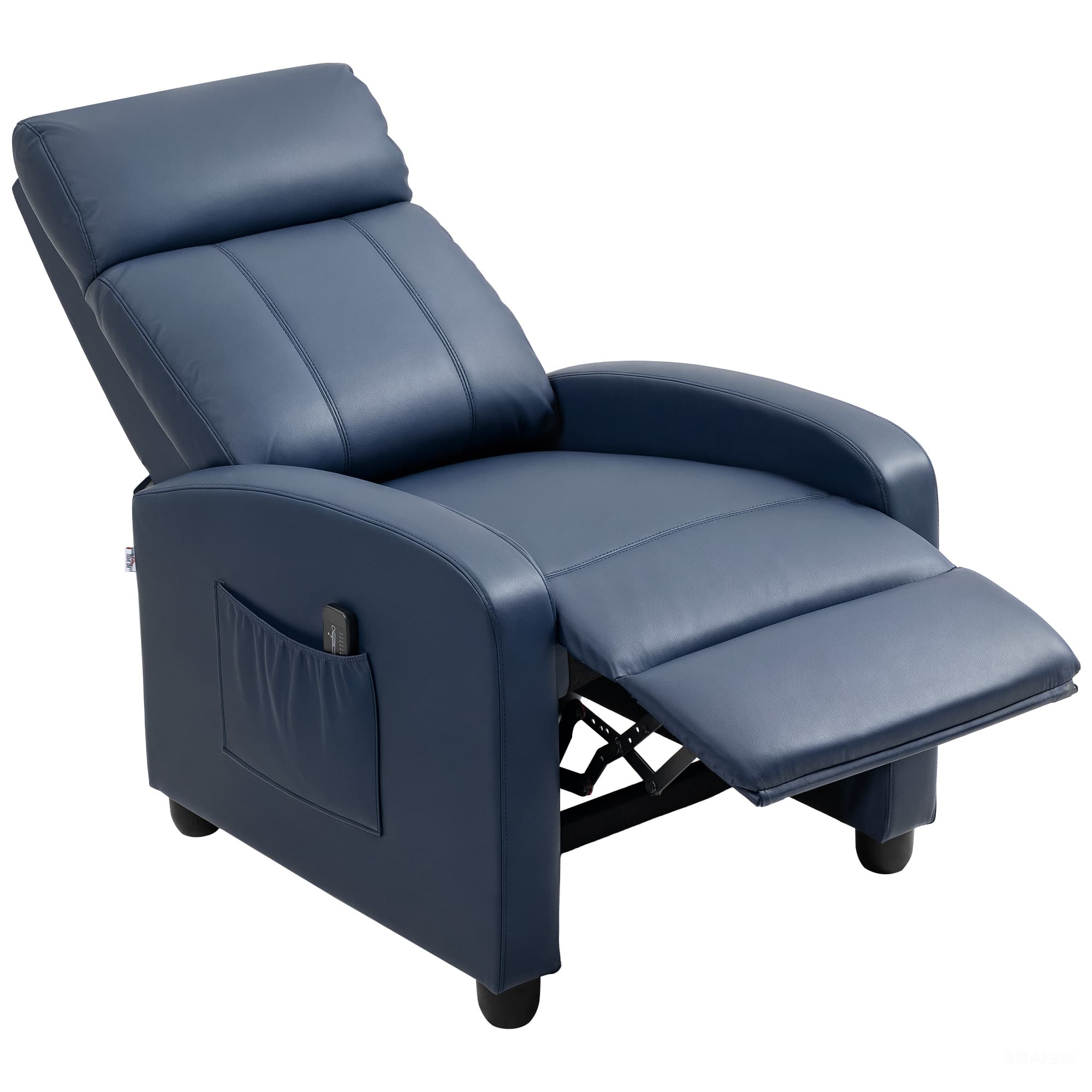 HOMCOM Fauteuil Massant Inclinable Manuel en Cuir PU avec Télécommande, 2 Points de Massage et Repose-pieds, Bleu Foncé