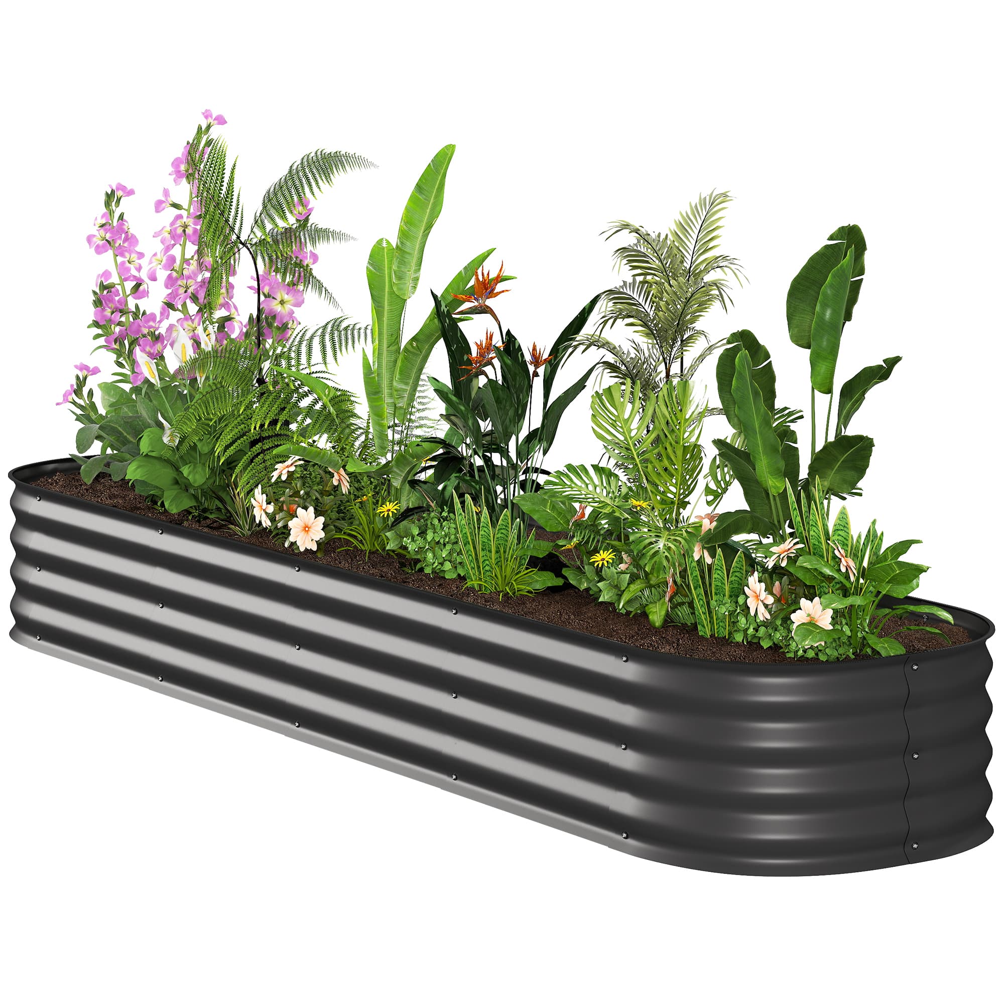 Outsunny Jardinière carré potager de jardin en acier modulable pour légumes plantes fleurs, 240 x 62 x 30 cm gris foncé