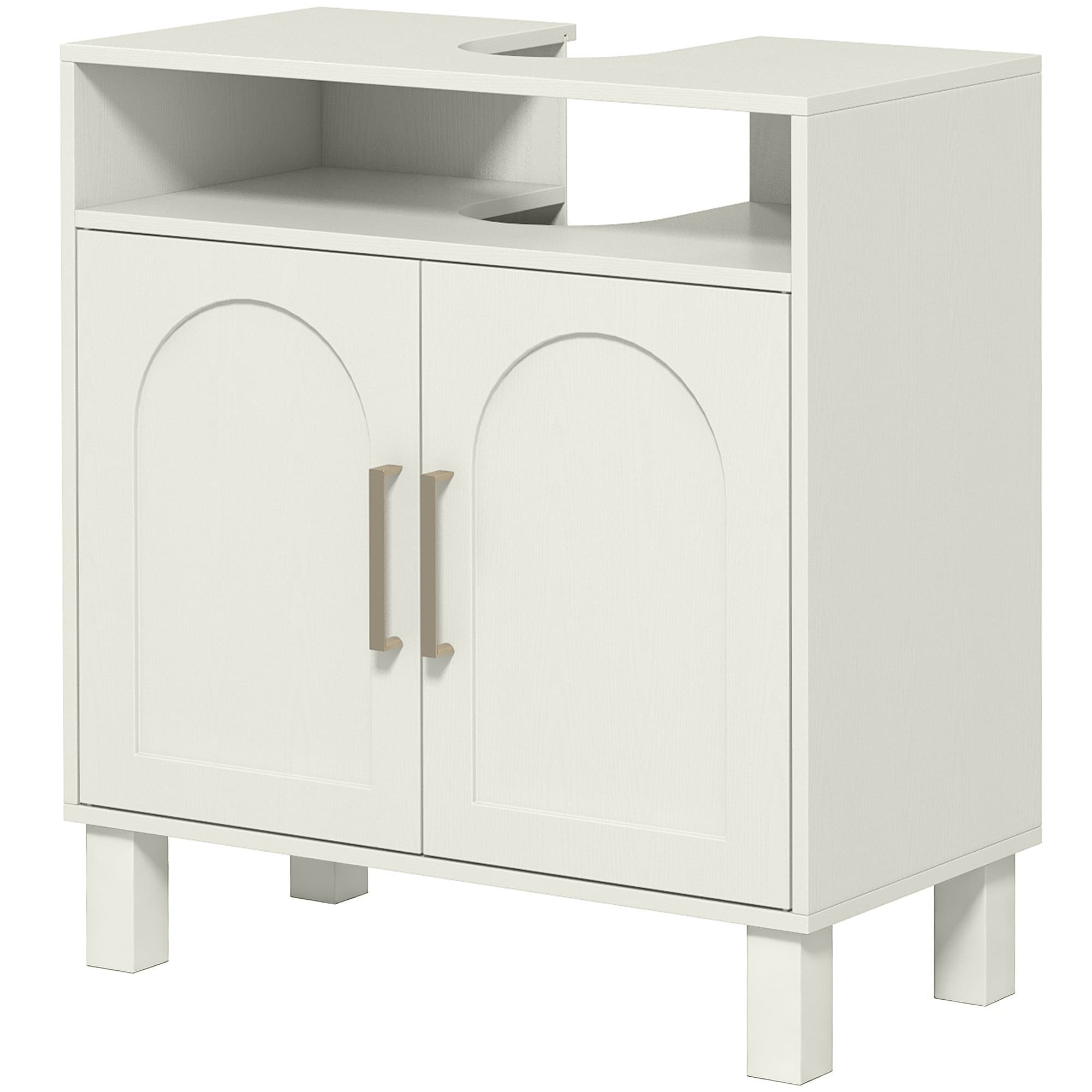 HOMCOM Meuble salle de bain sous lavabo meuble sous lavabo placard 2 portes avec étagère réglable 60 x 30 x 63 cm blanc