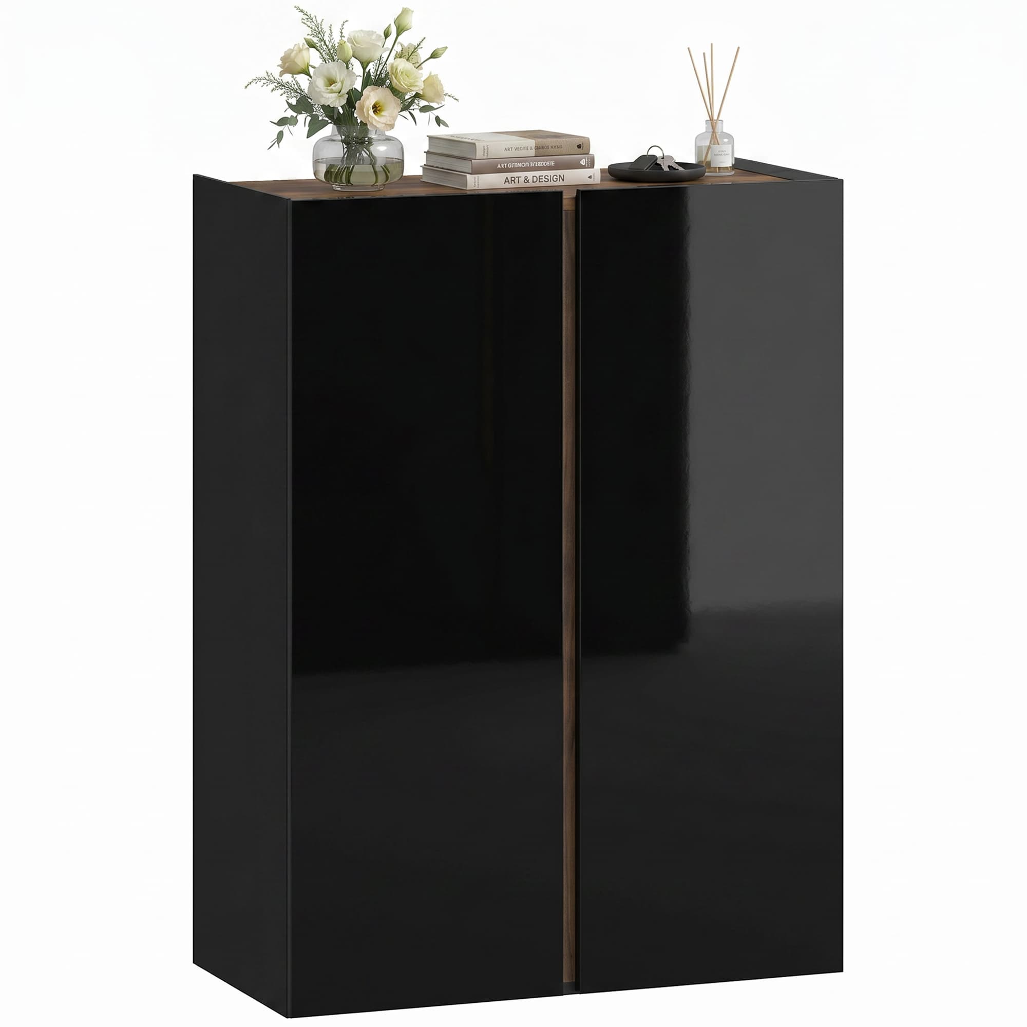 HOMCOM Armoire à chaussures à fermeture sécurisée silencieuse, 6 niveaux, design sans poignées, Noir laqué