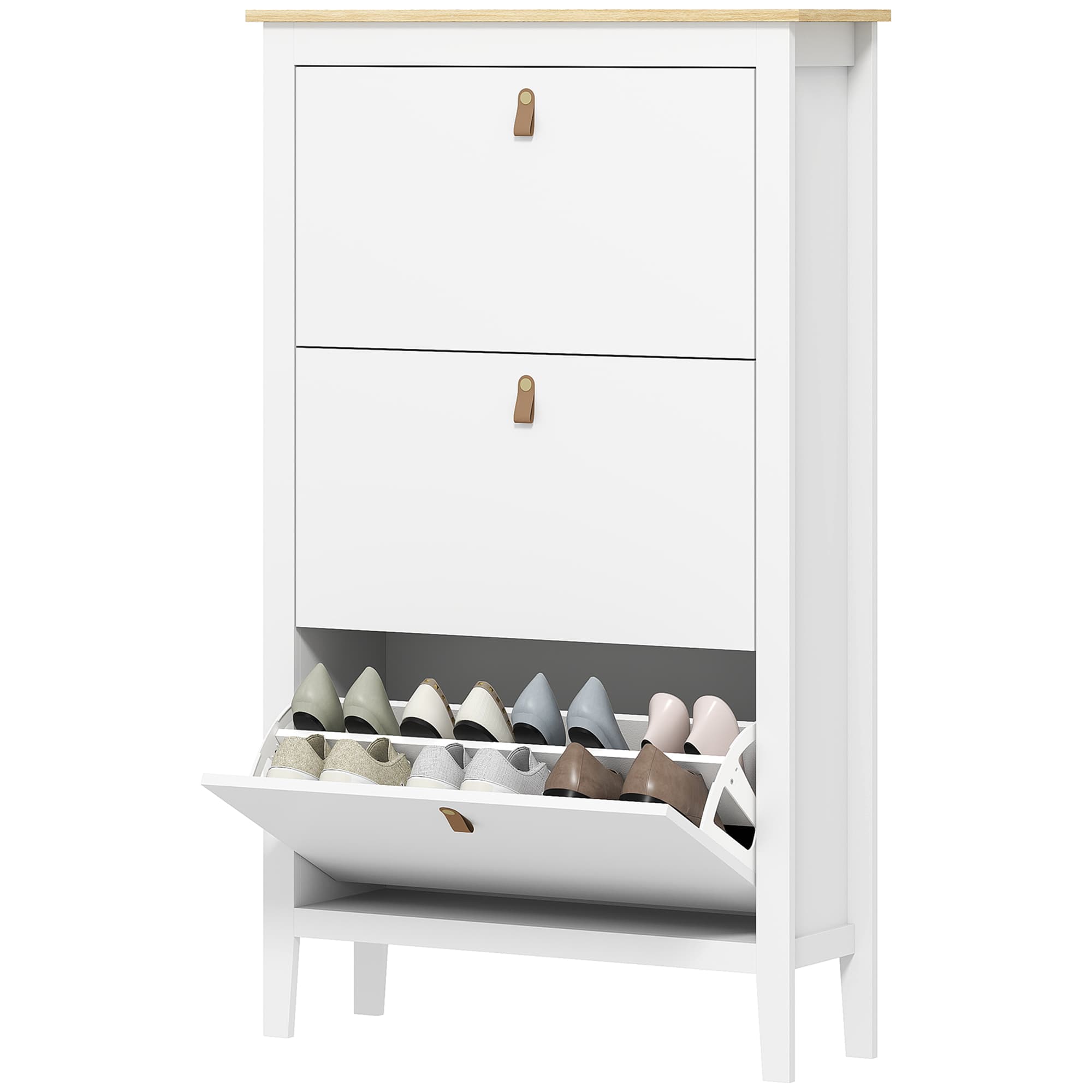 HOMCOM Meuble à chaussures 21 paires, armoire à chaussures avec 3 tiroirs rabattables, étagères amovibles et réglables, blanc