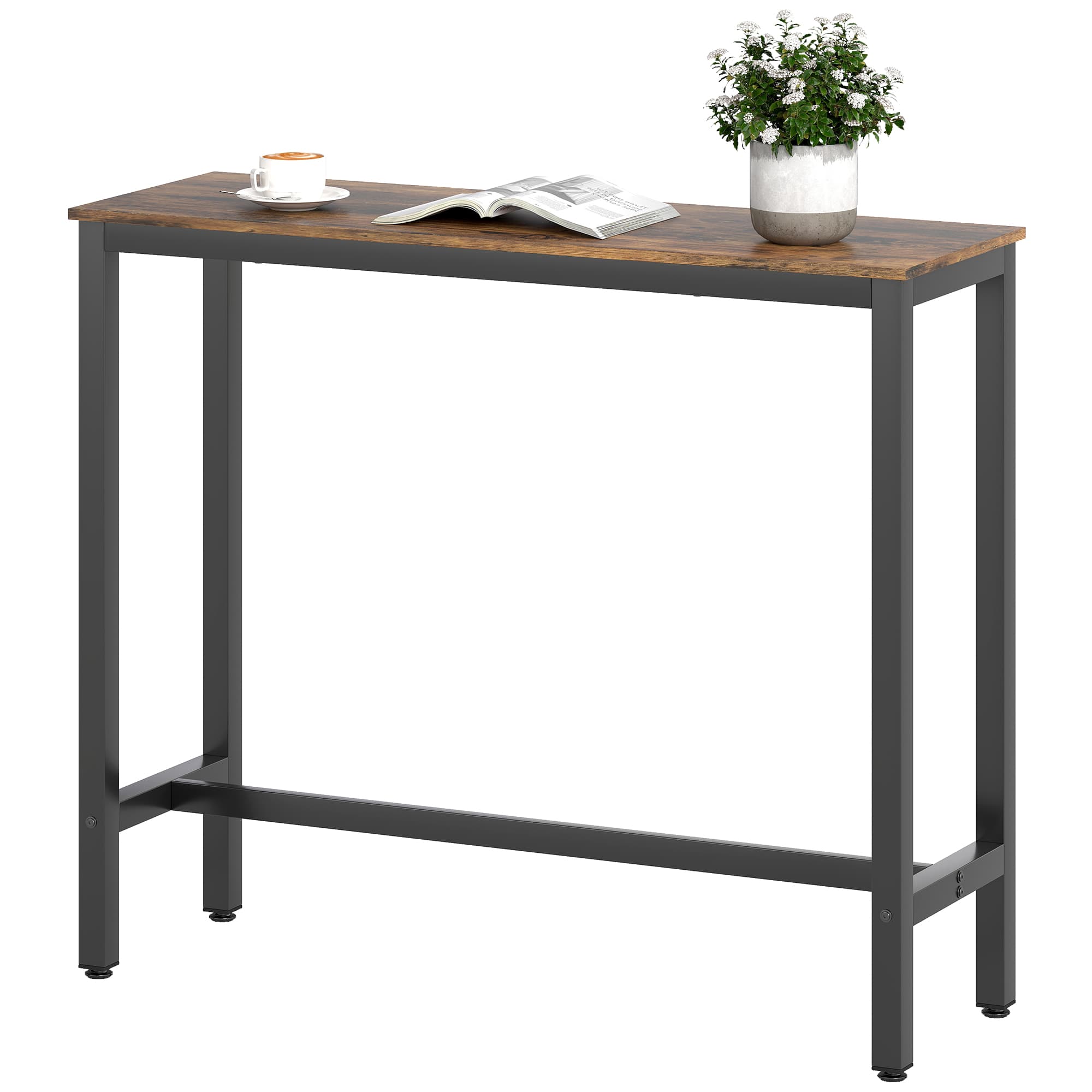HOMCOM Table de Bar Haute Rectangulaire, Table Haute de Cuisine avec Structure en Acier pour Cuisine Salle à Manger, Marron Rustique