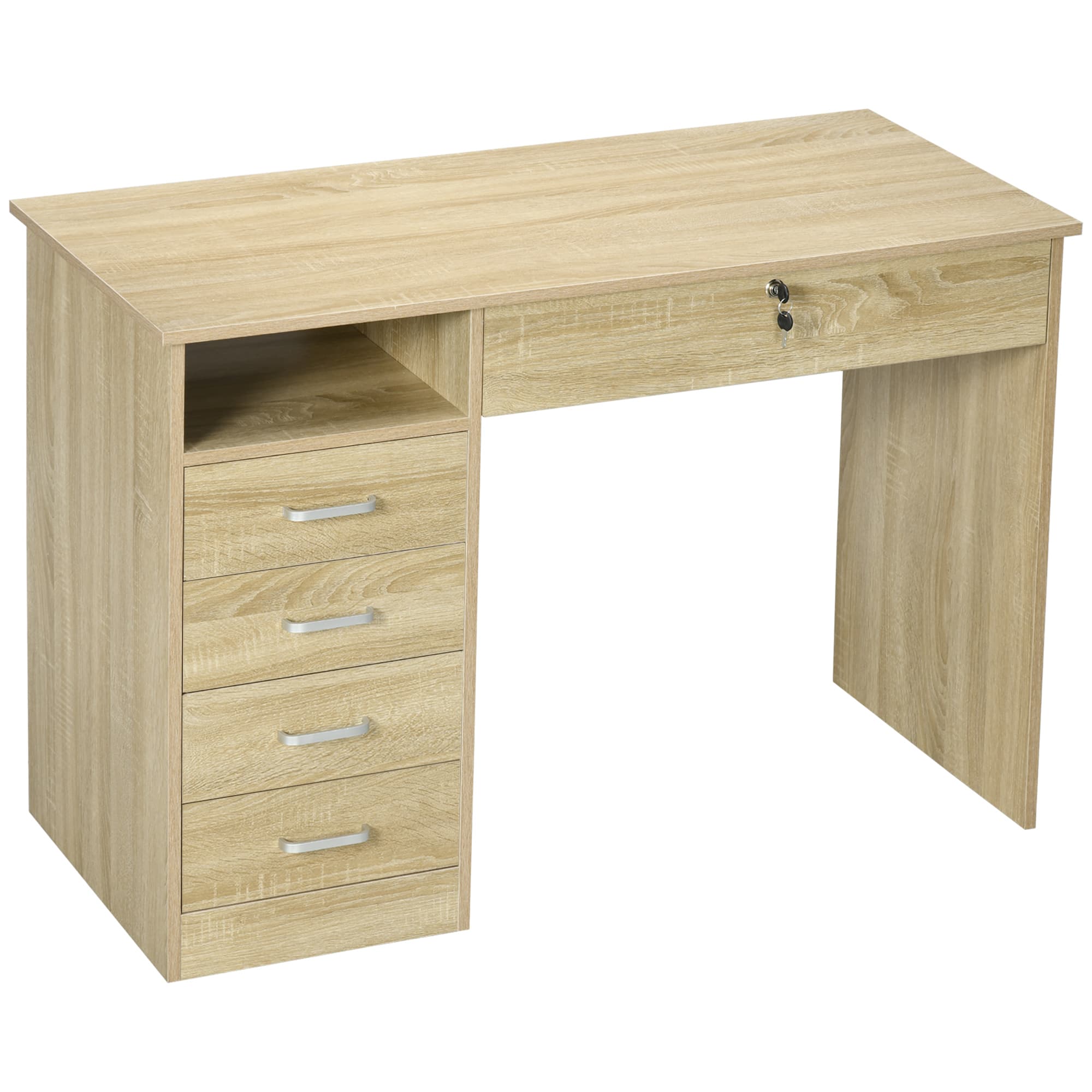 HOMCOM Bureau pour chambre ou bureau en bois avec 2 tiroirs et 2 clés, 110x50x76cm, Blanc