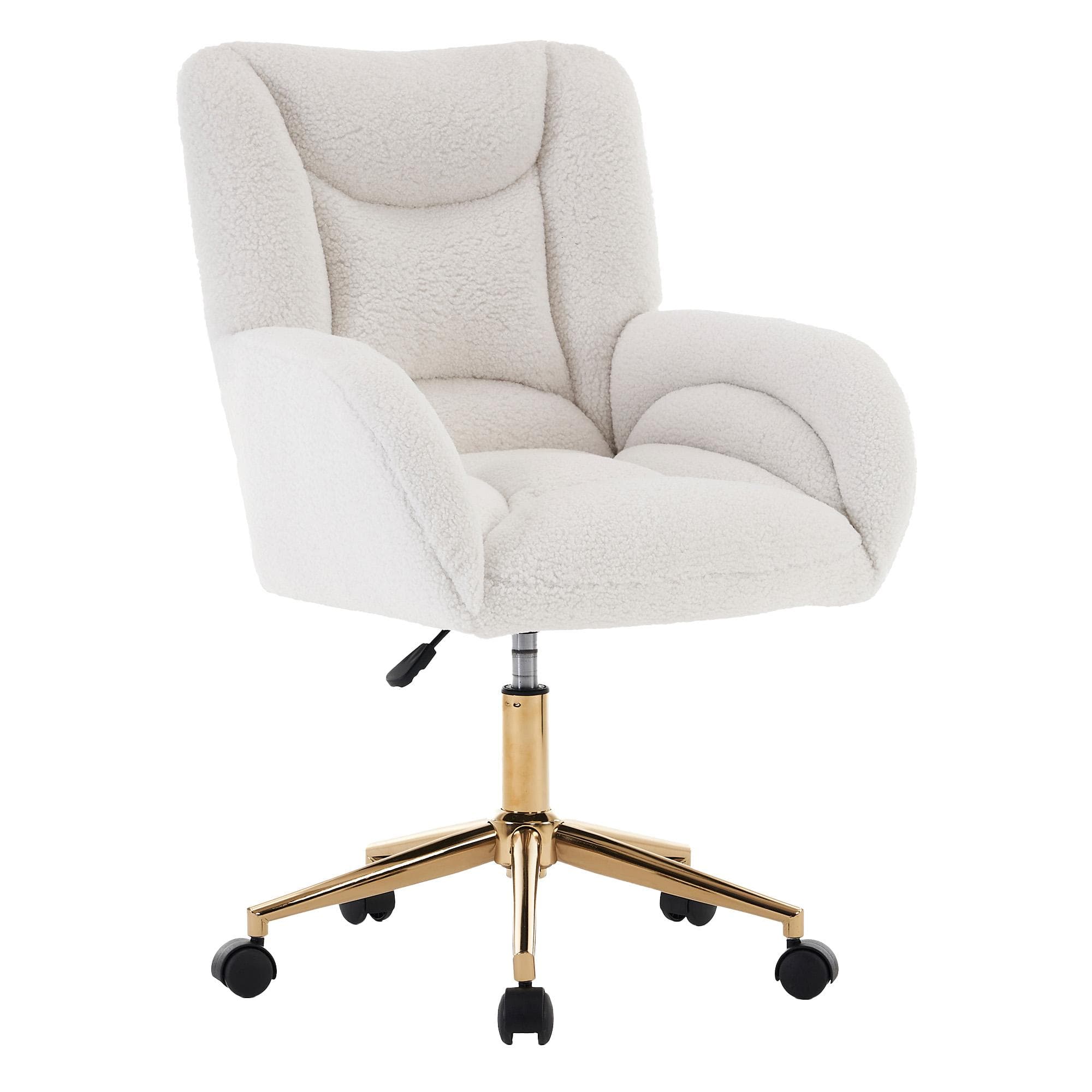 Chaise de bureau Teddy réglable en hauteur, base métallique dorée, 64x62x97 cm, Blanc Aosom France